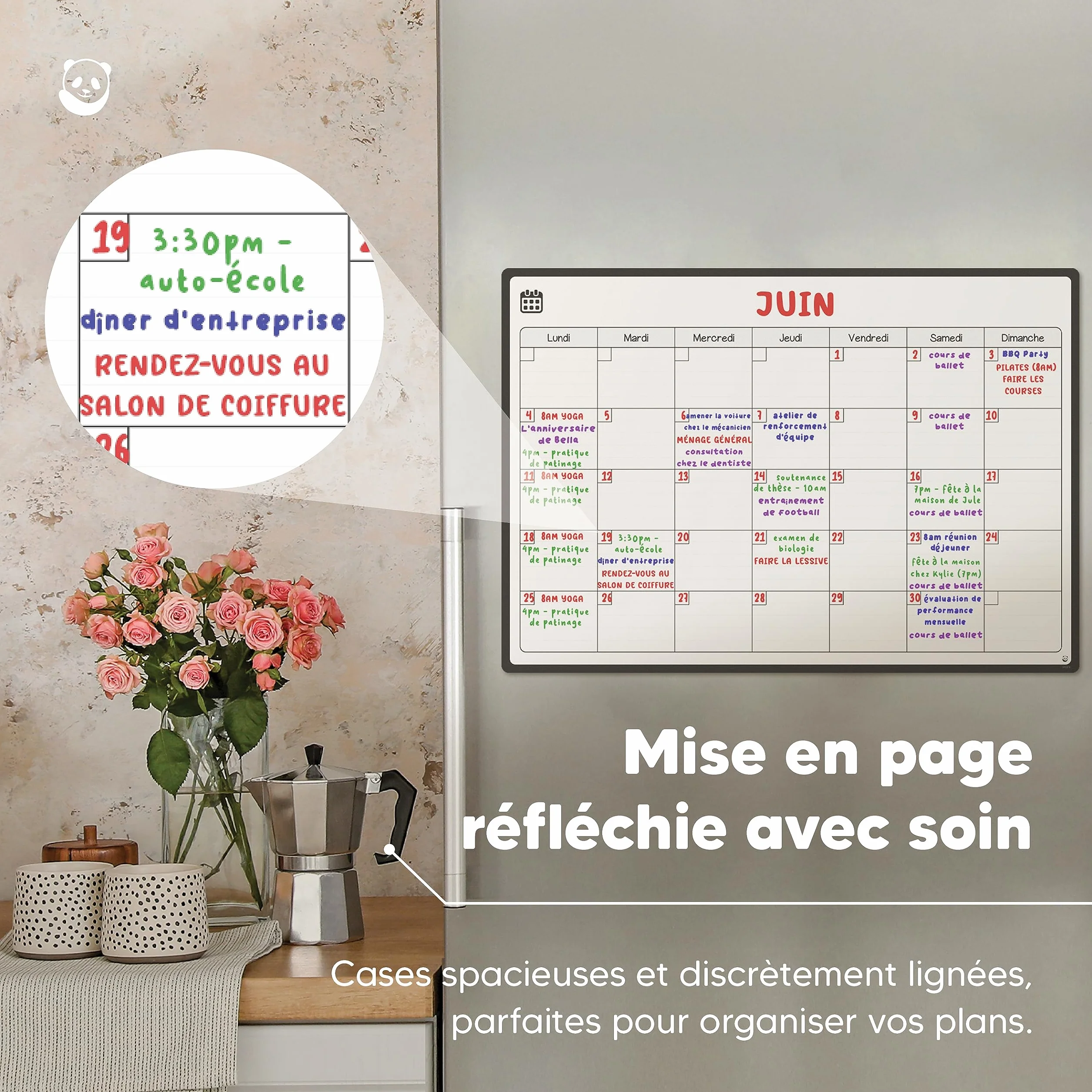 Smart Panda A3 Calendrier Magnétique Pour Frigo - Planifier Les Repas Familiaux, Listes De Courses - Tableau Aimanté Mensuel en Français