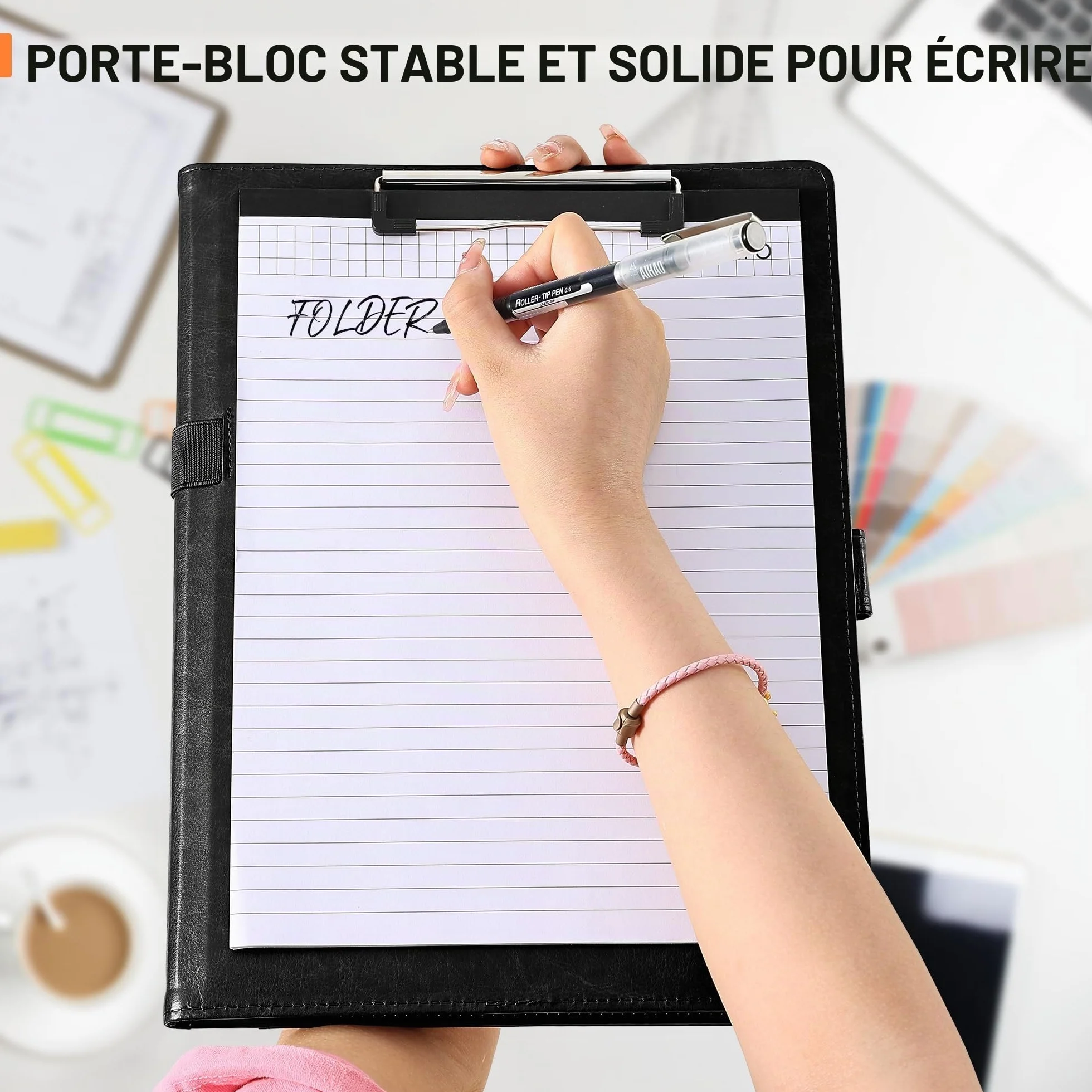 Conférencier A4 avec Porte Bloc, Porte Documents et Fermeture Magnétique (noir)