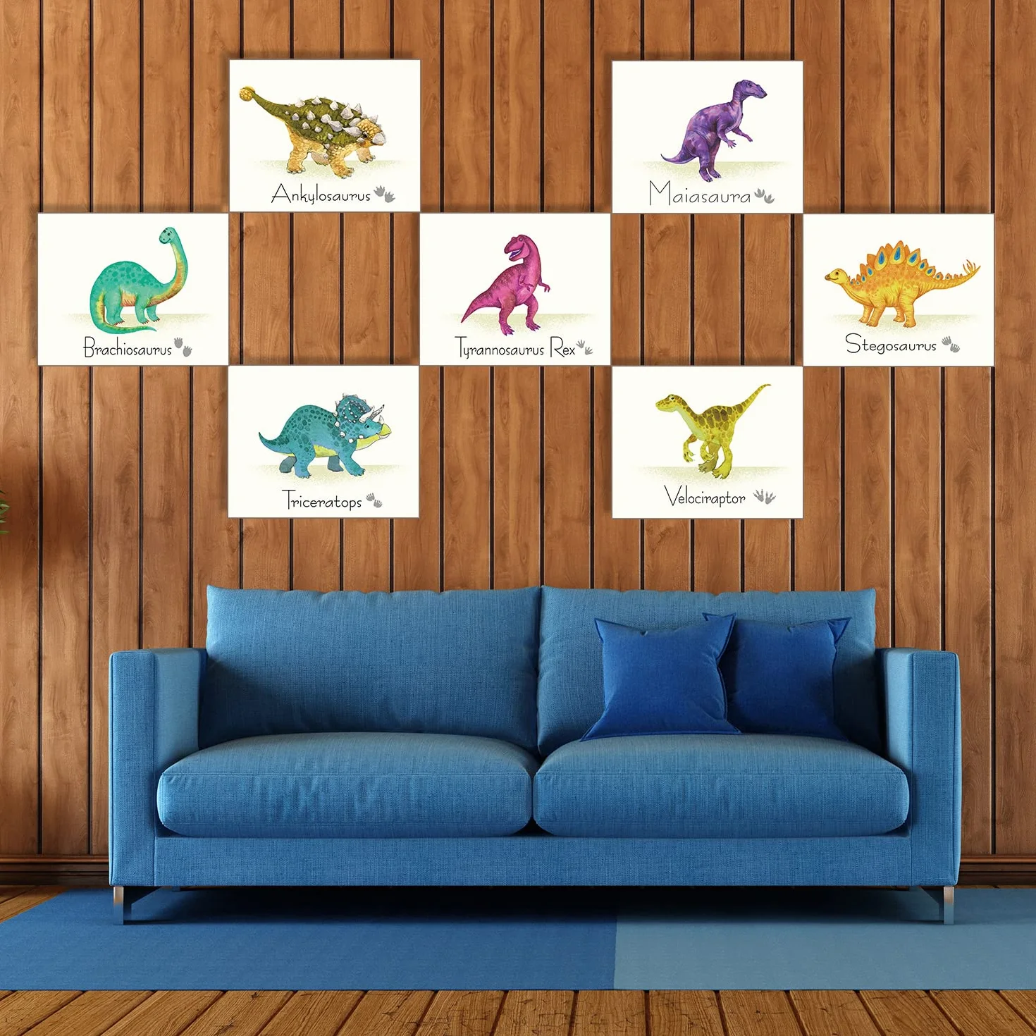 Outus 9 Pièces Affiche de Dinosaures Autocollants de Mur Décorations Garderie Chambre d'enfants