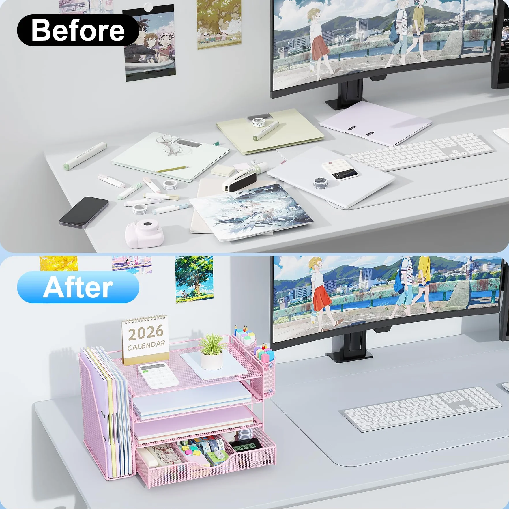 Gianotter Organiseur de papier 4 niveaux avec porte-documents et tiroir pour bureau