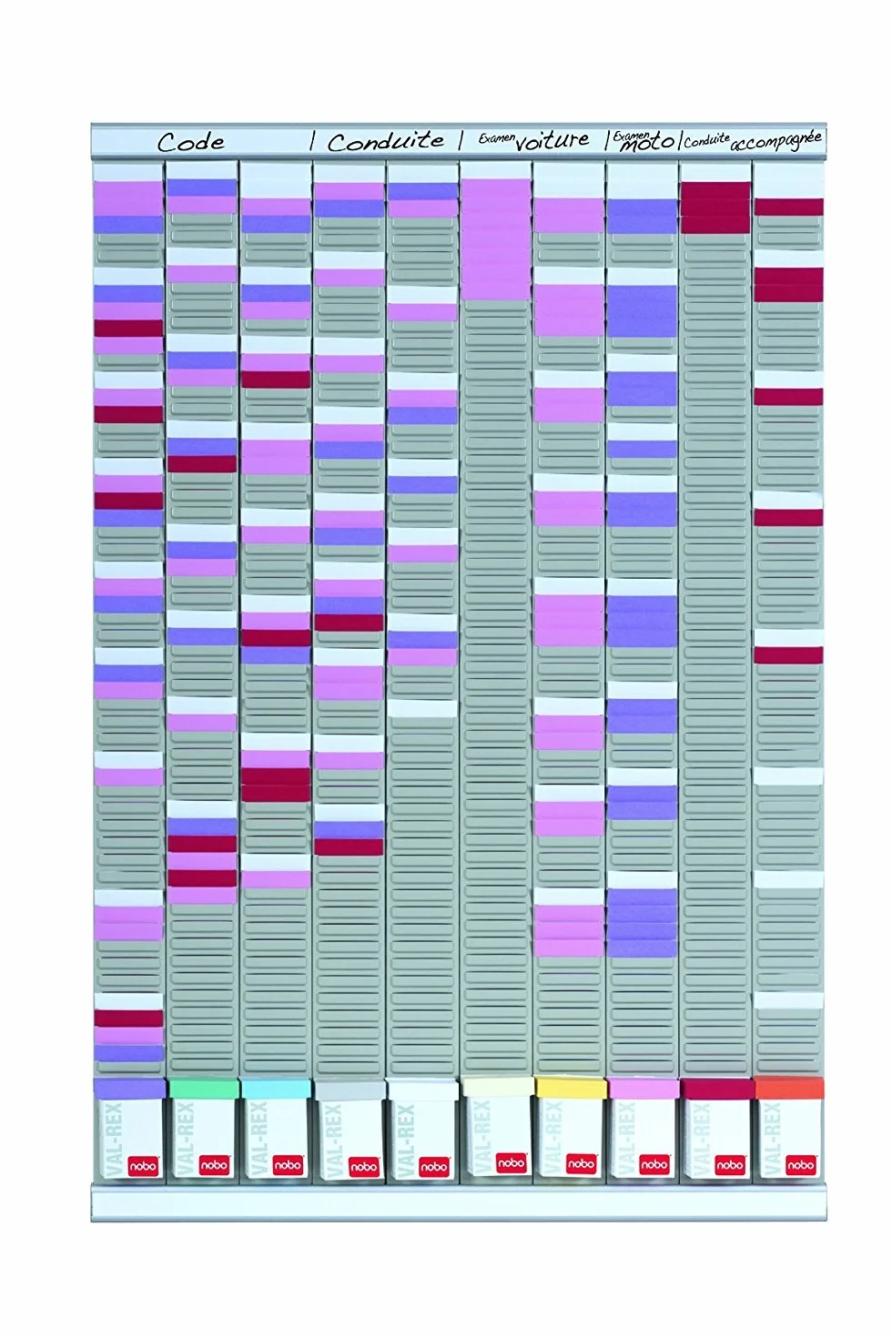 Nobo Kit Planning Mural à Fiches T 10 Colonnes 54 Fentes Multicolores