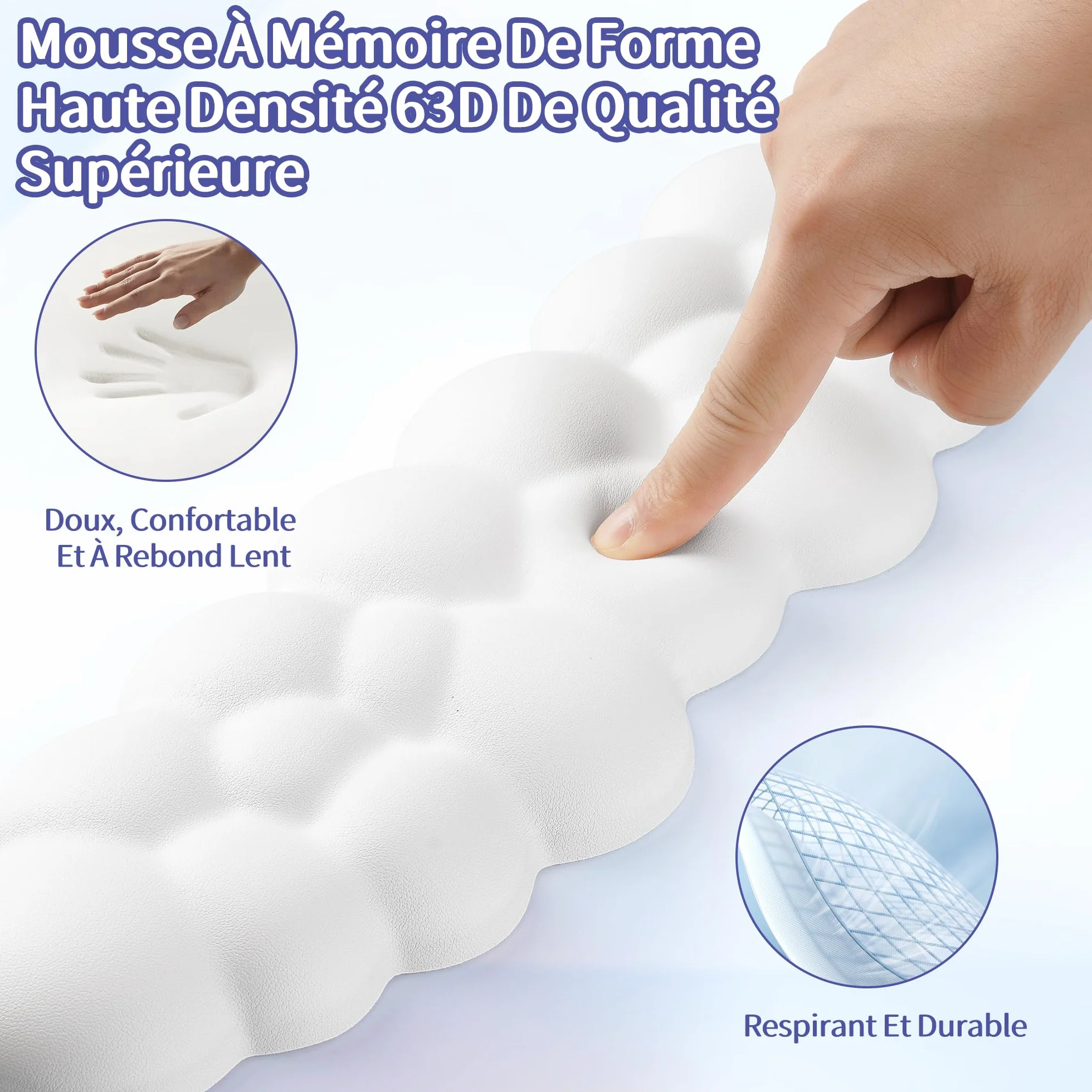 Repose-poignet ergonomique en forme de nuage pour clavier et souris, mousse à mémoire de forme, cuir synthétique
