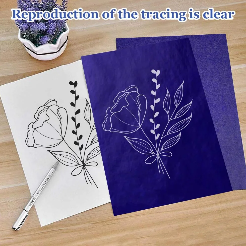 Papier Carbone A4 50 Feuilles 21 x 29,7 cm Réutilisable Transfert pour Toile Bois