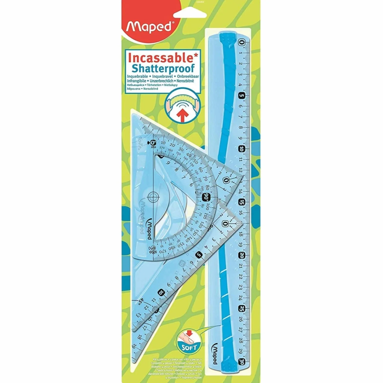 MAPED Kit de géométrie Flex incassable 4 pièces règle 30 cm