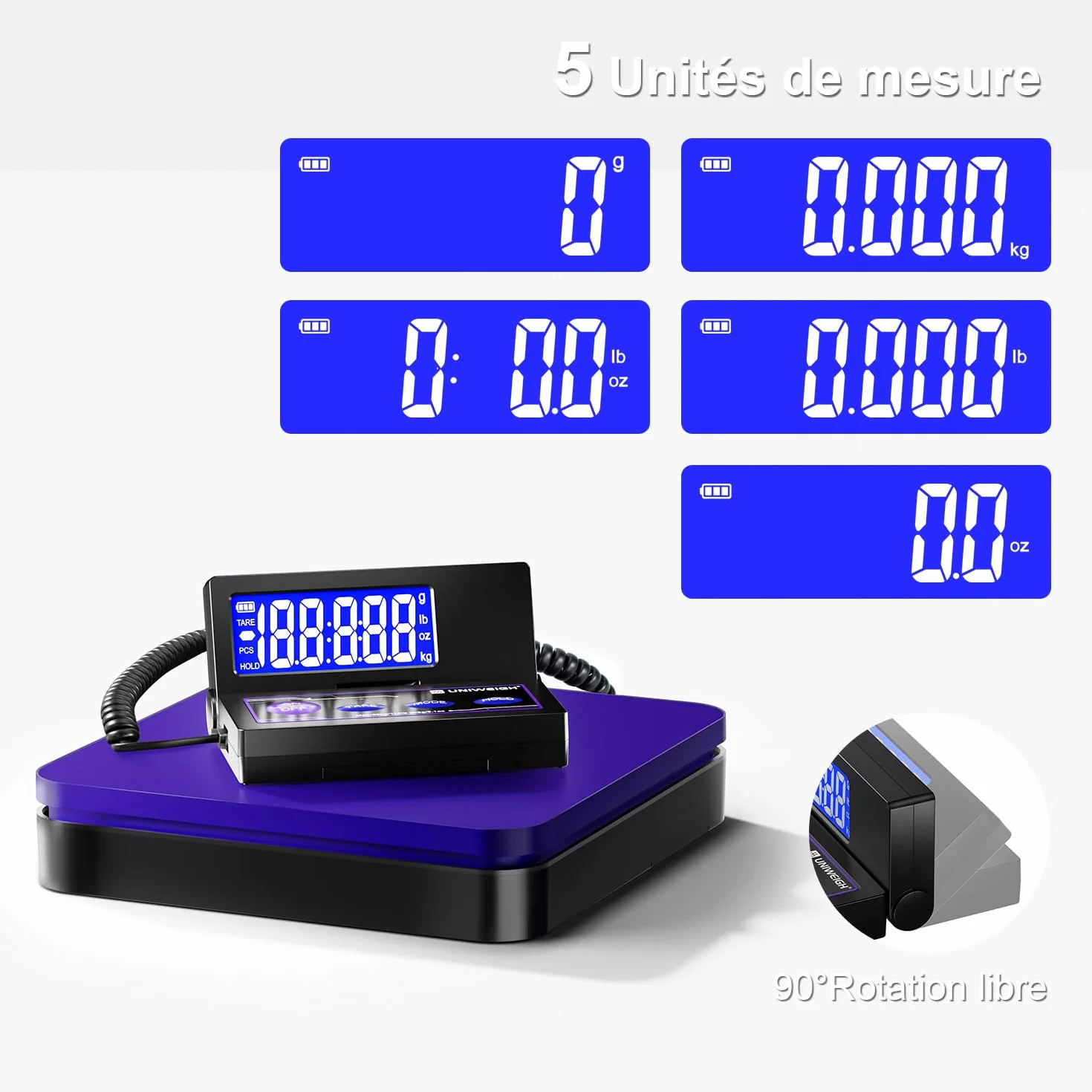 UNIWEIGH Balance d'expédition numérique 110lb/0.1oz, balance postale avec LCD, tare, arrêt automatique, Batterie/USB inclus