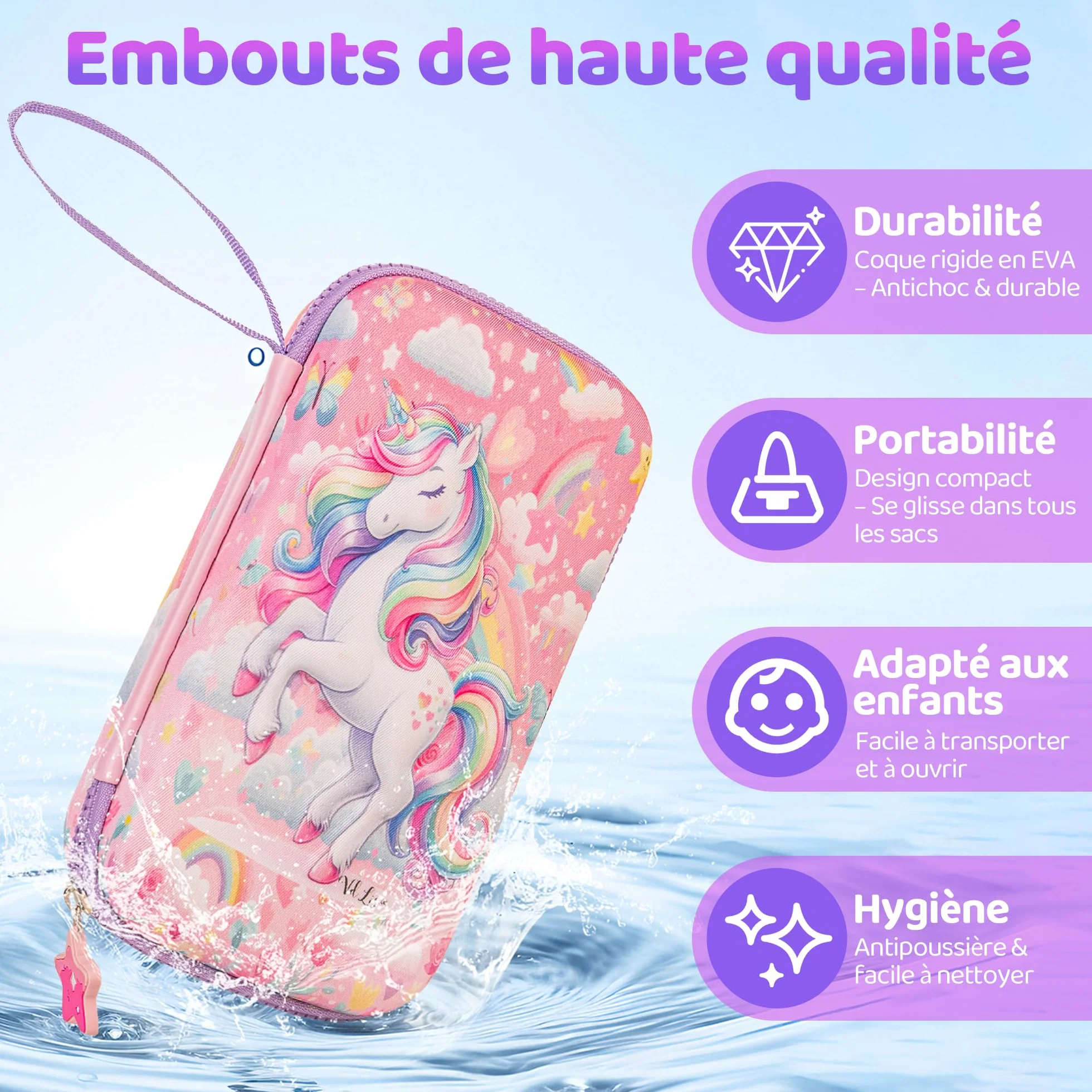 Étui Inhalateur Enfant EVA Chambre d’Inhalation Spacer Nébuliseur Portable Trousse PAI École Motif Licorne
