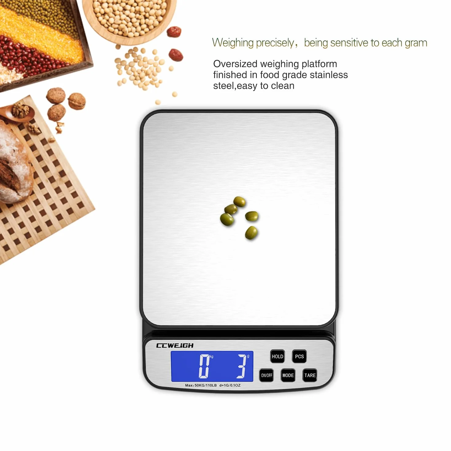 Digital Shipping Scale 110lb x 1g with Hold & Piece Counting Function