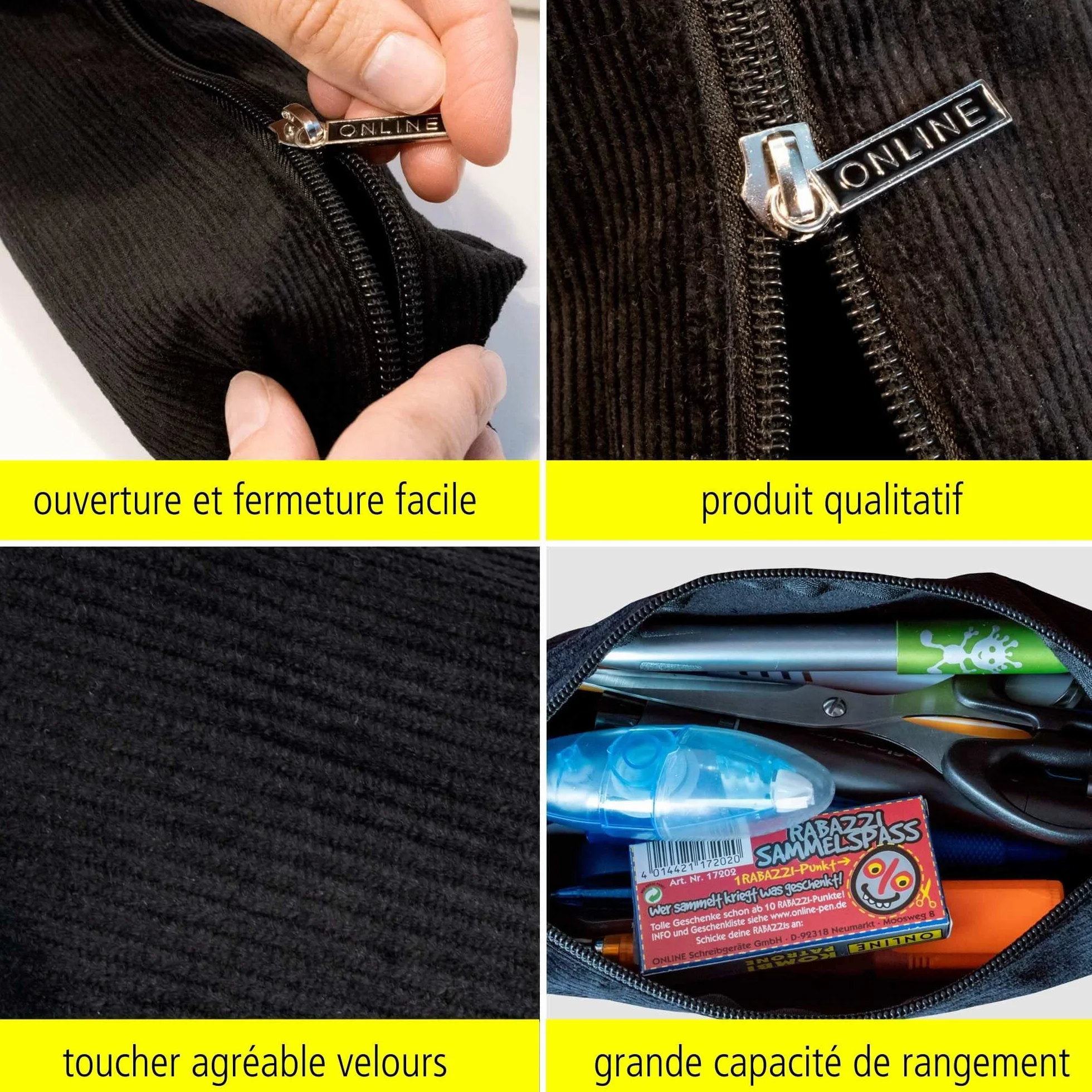 Trousse Scolaire Noire Fourre-Tout Grande Capacité Design Cord Black pour École Lycée