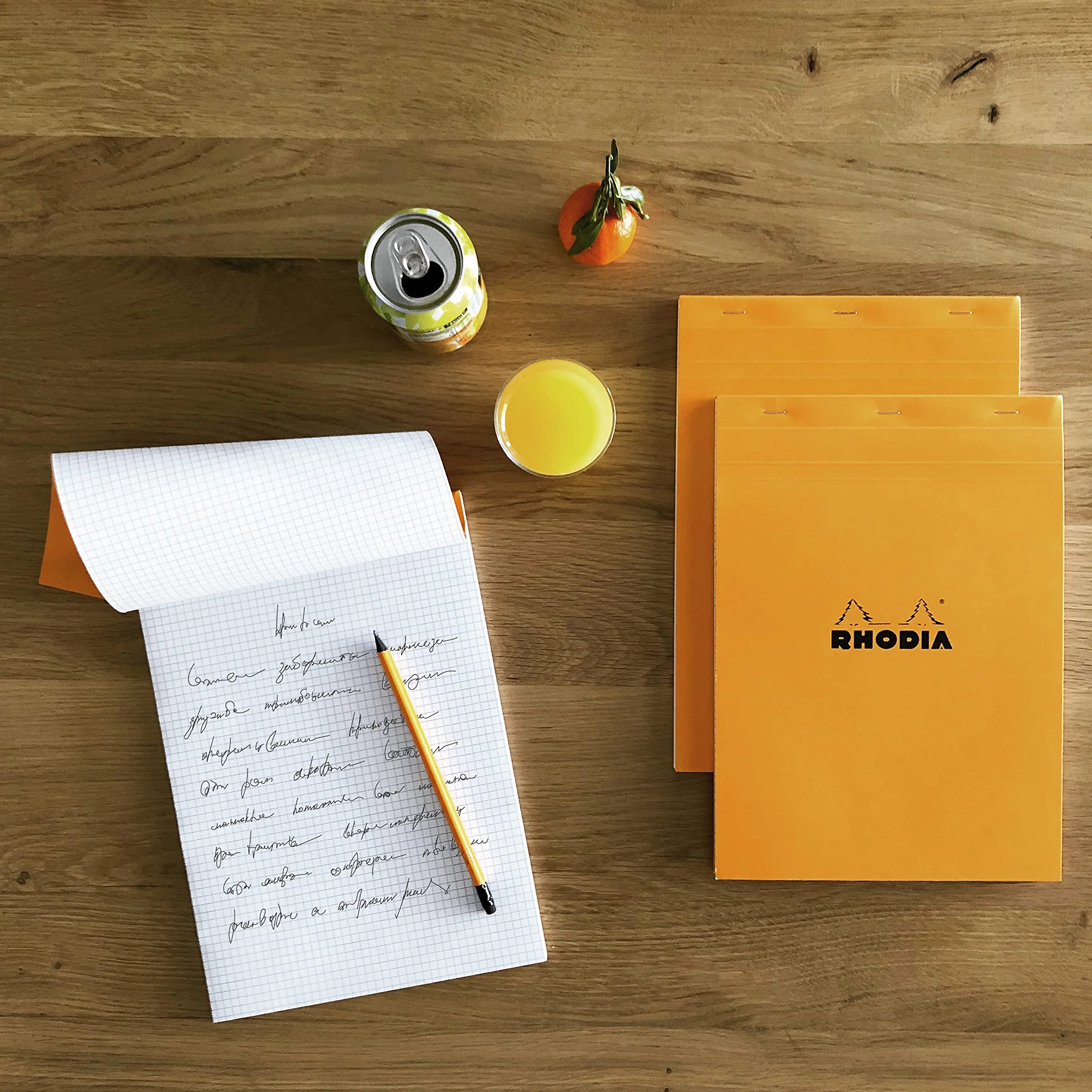 Rhodia Bloc-Notes Agrafé N°18 Orange A4 Petits Carreaux 80 Feuilles Papier Clairefontaine 80 g/m² Paquet de 5 blocs