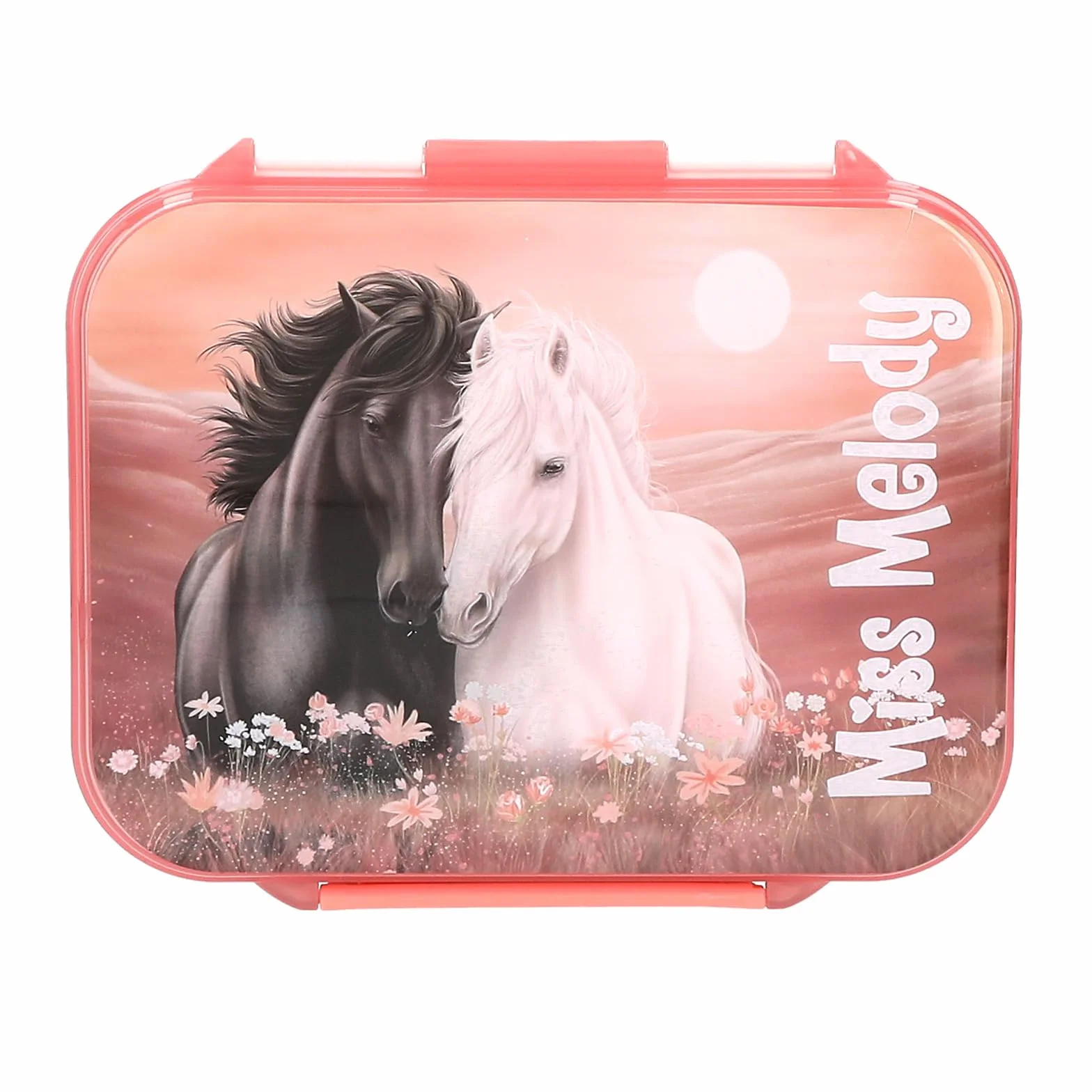 Depesche Miss Melody Blossom Pony Boîte à goûter Rose pâle 3 Compartiments Couvercle Rabattable