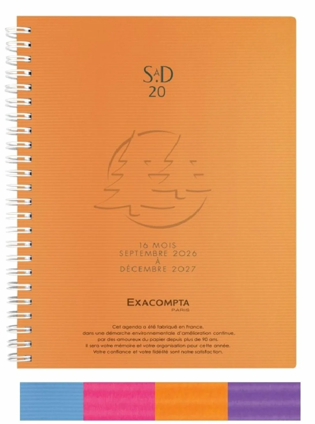 Exacompta Agenda semainier de bureau SAD 20S Linicolor 15 x 21 cm Septembre 2026 à décembre 2027 16 mois