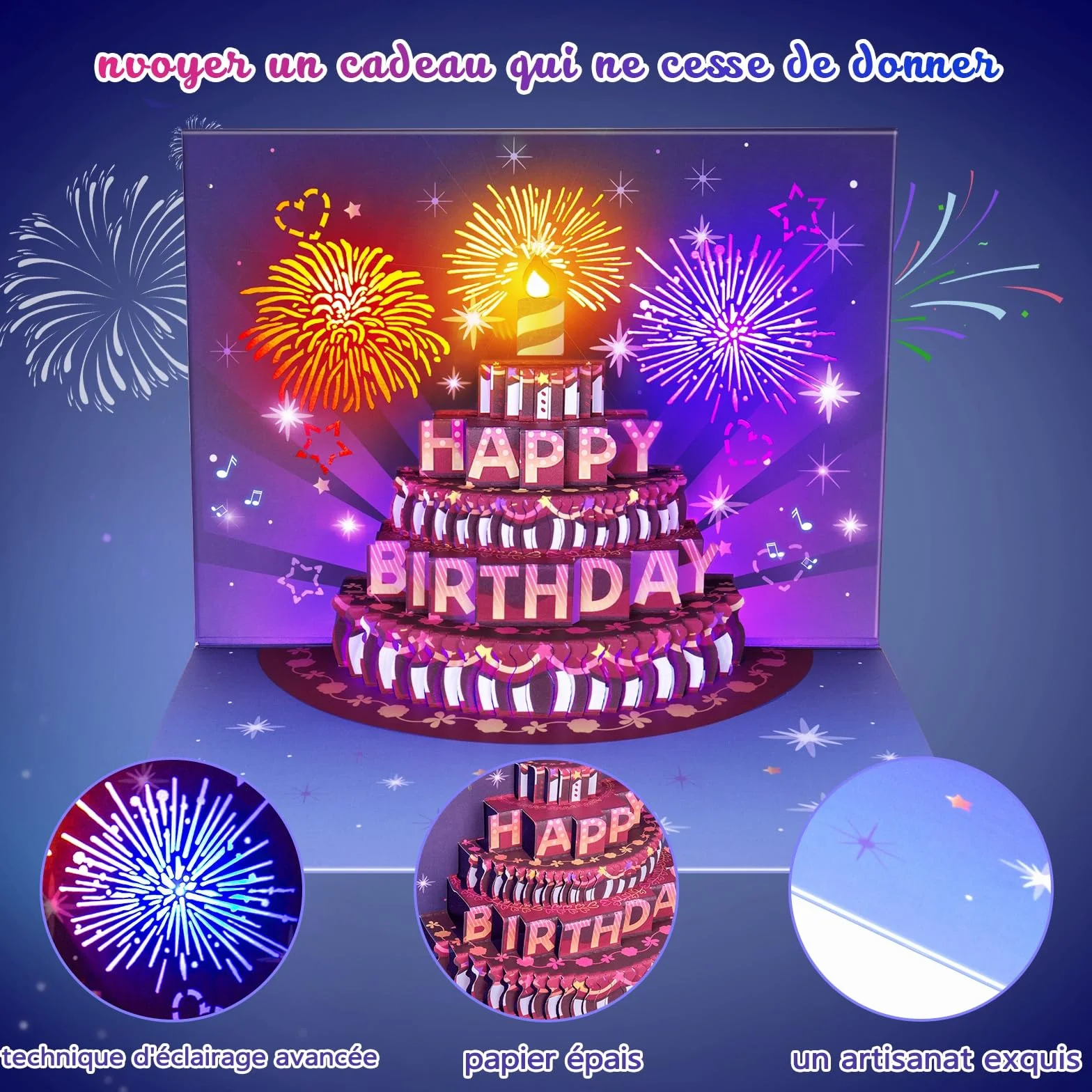 FITMITE Carte Anniversaire Musicale Lumineuse Pop Up 3D Cadeau Femme
