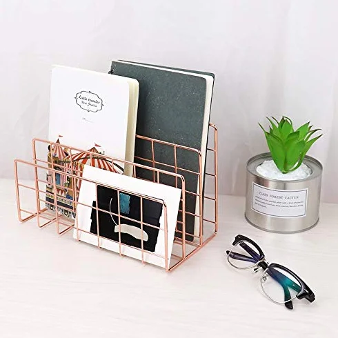 Organisateur de Courrier Bureau Trieuse 3 Fentes Métal Or Rose Porte-Courrier