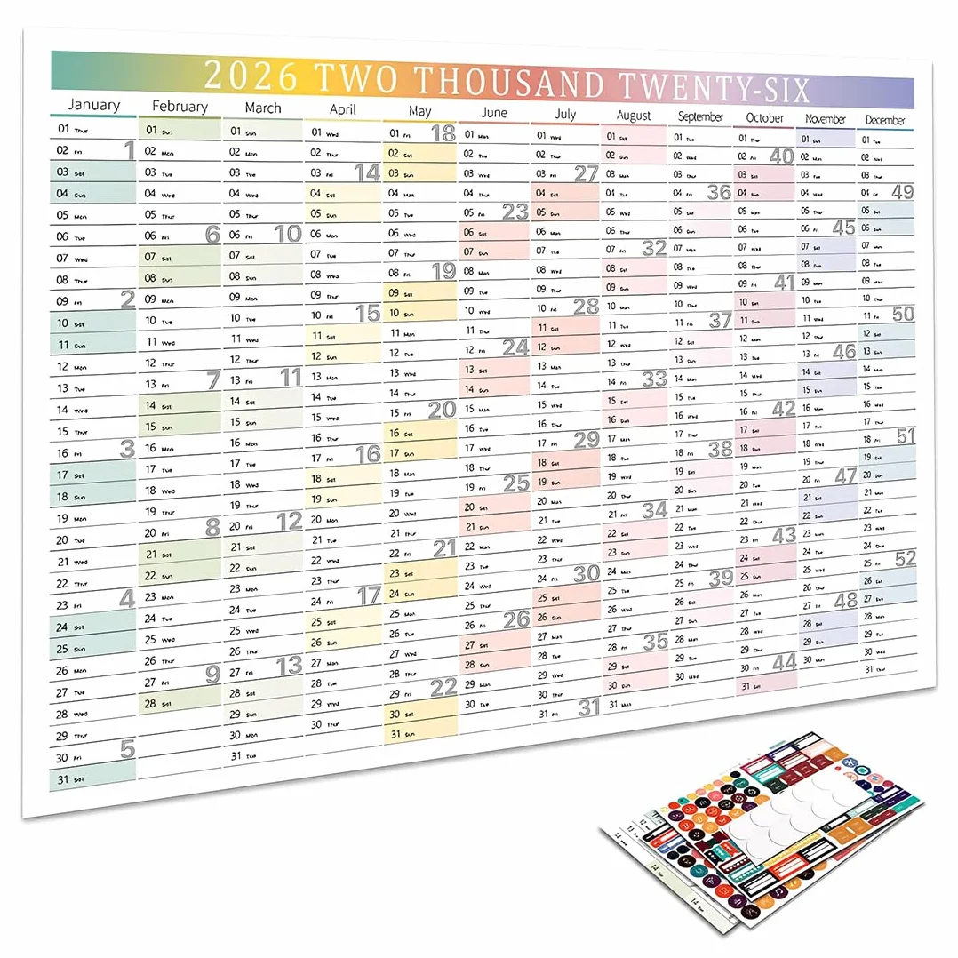 Calendrier Mural Annuel 2026 74x52 cm Planificateur Mural Organisation Familiale Travail