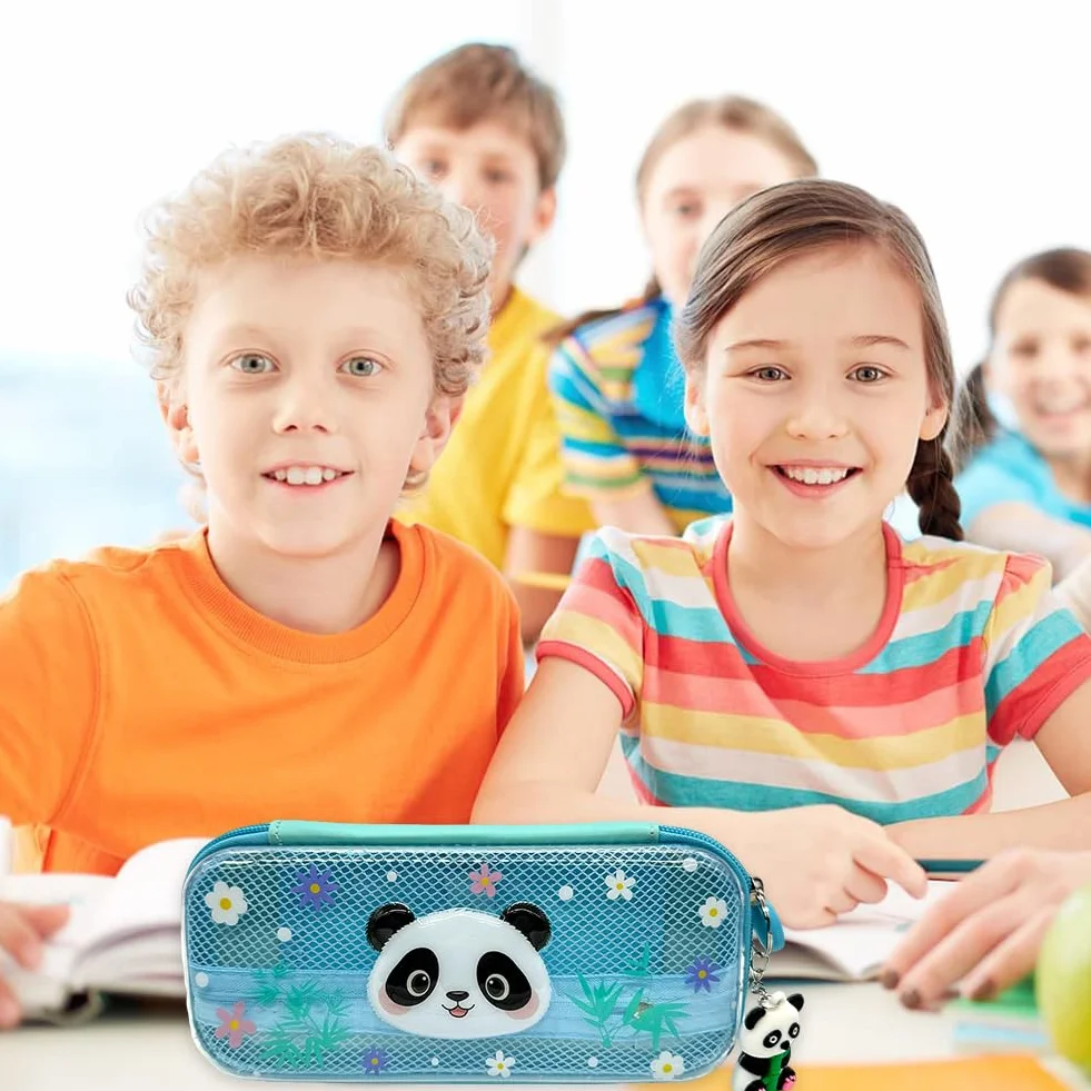 Panda Trousse à Crayons Sac de Papeterie 12 Stylo Gel Effaçable 1 Porte-clés Etanche