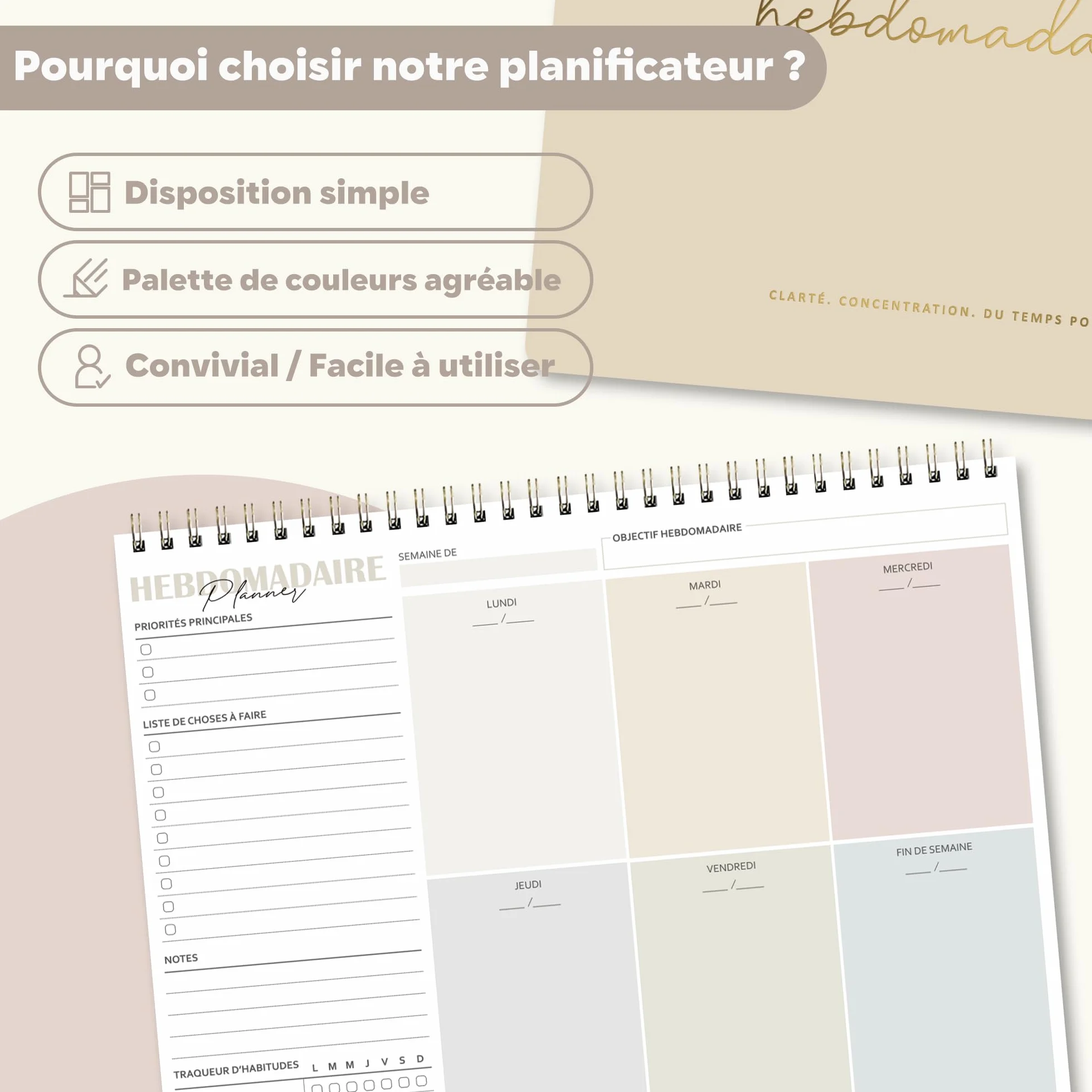 BIROYAL Planning Semaine A4 Bloc Planificateur Hebdomadaire 2026 Calendrier avec aperçu hebdomadaire suivi des habitudes