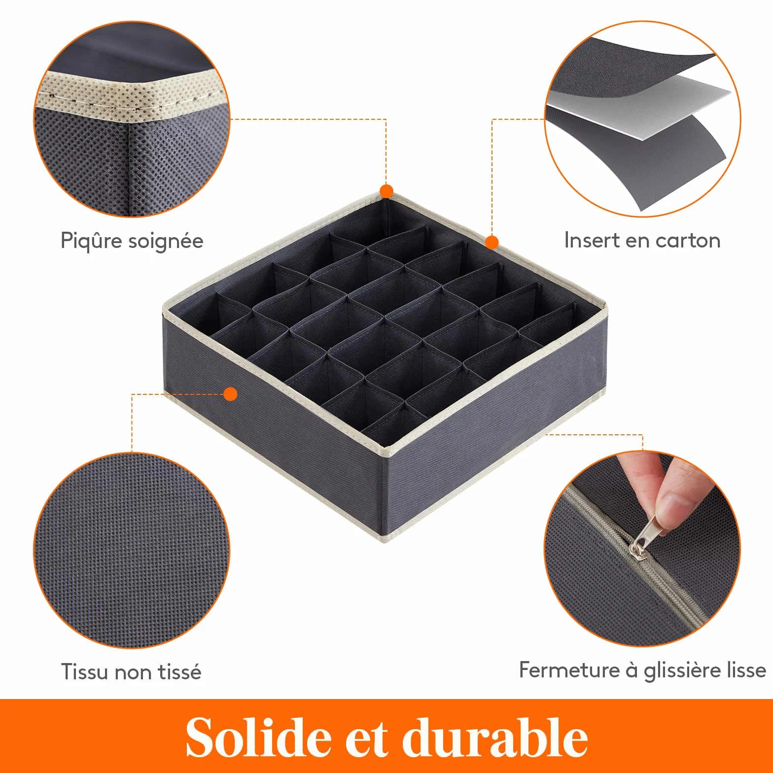 Lifewit Lot de 8 Organisateurs Tiroirs Pliables en Tissu 24 Compartiments Gris