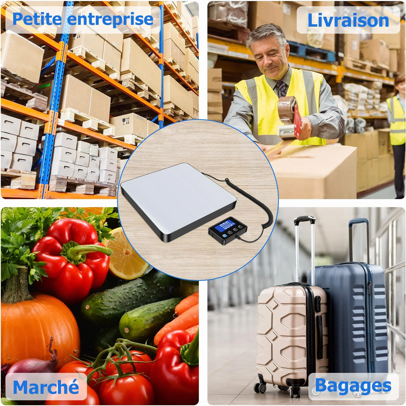 Balance Colis Numérique 200kg/10g avec Fonction Hold/Tare, Écran LCD Externe, Professionnelle