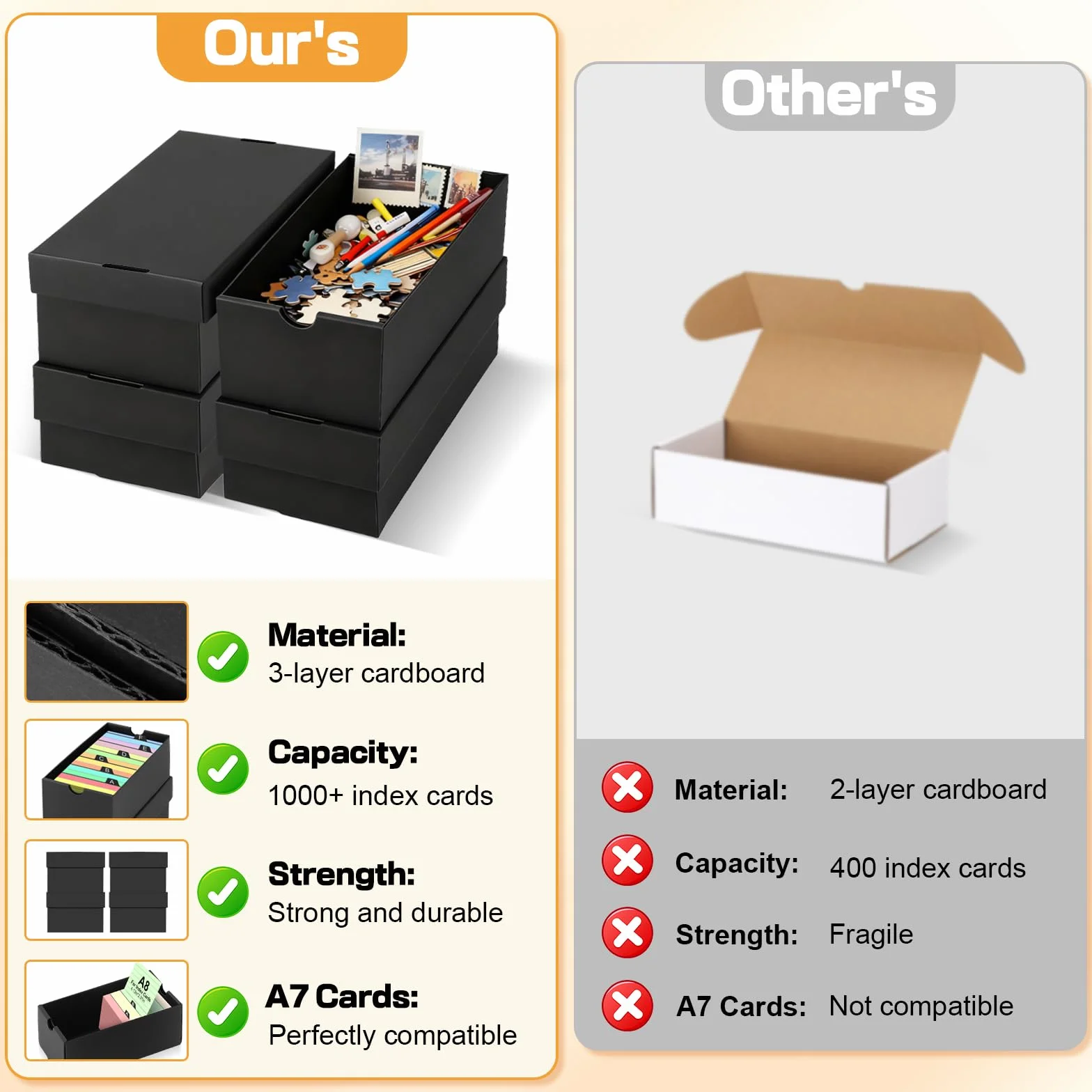 Boîtes À Fiches A7 112 Intercalaires 74×105mm Noir pour Flash Cards Organisation