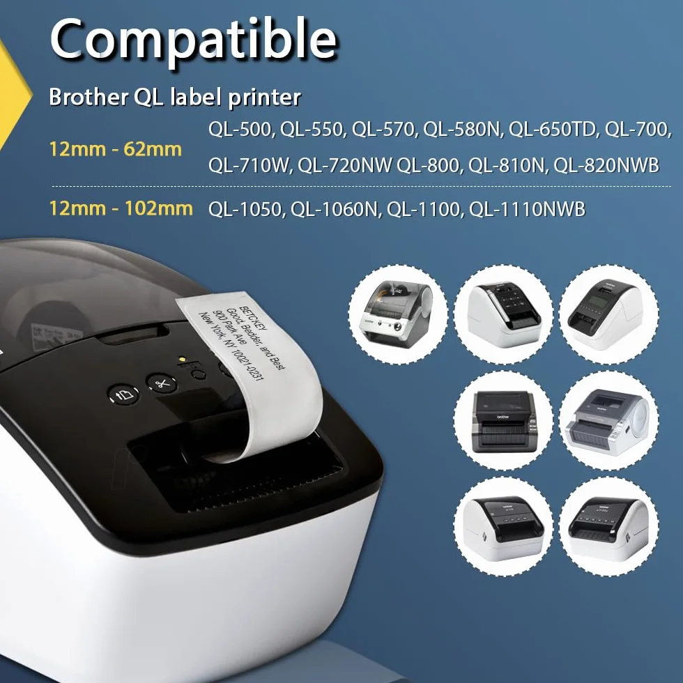BETCKEY DK-11218 6 Rouleaux Étiquettes Rondes Φ24mm Compatible Brother QL 6000 Étiquettes Amovibles
