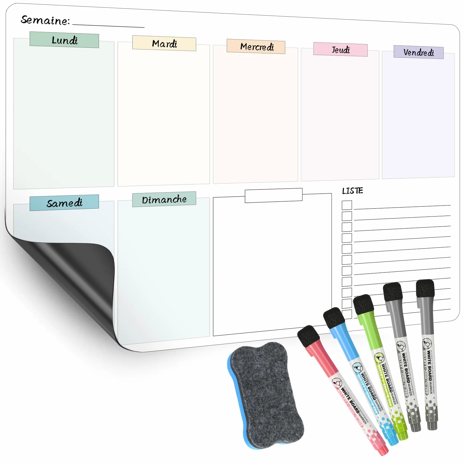 Frigo magnétique effaçable Semainier organisateur familial pour réfrigérateur Tableau blanc réutilisable menus tâches rendez-vous