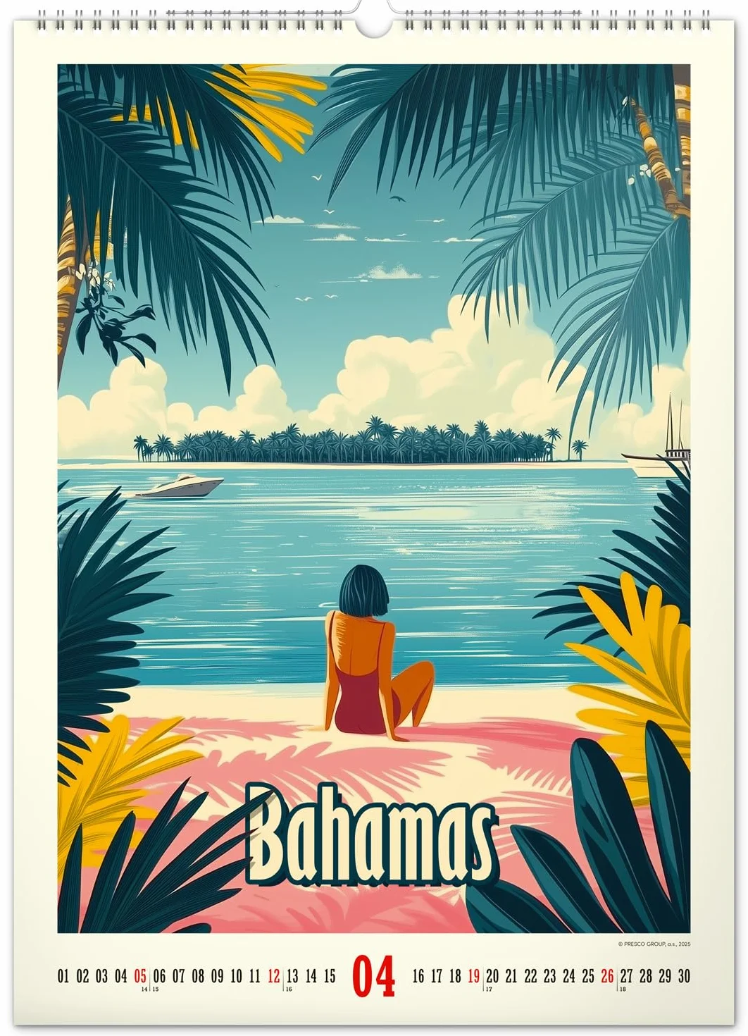 NOTIQUE Calendrier mural 2026 Poster vintage 33 x 46 cm Paradis tropicaux