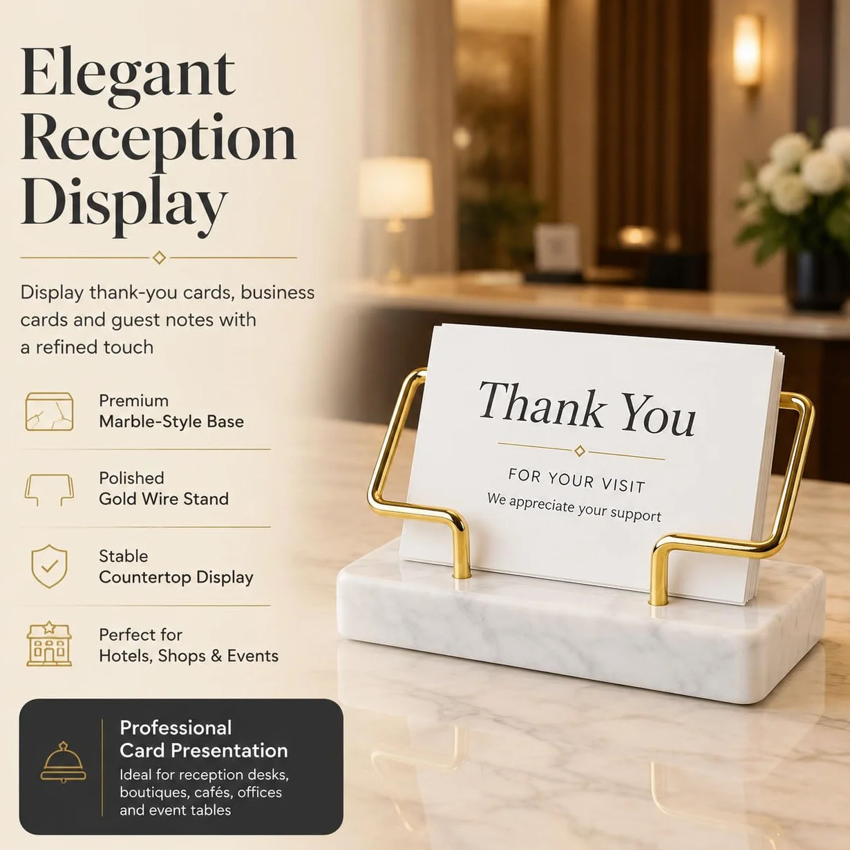 Support Porte-cartes de Visite en Marbre et Métal Premium pour Bureau