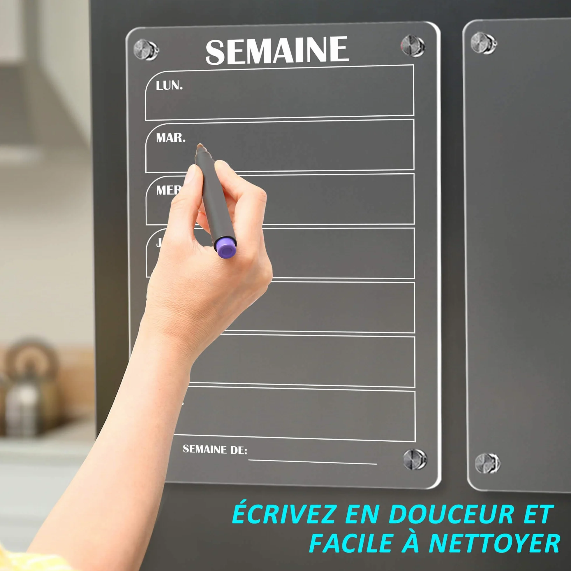 BIROYAL Lot de 2 Calendrier Magnetique Frigo 30x20 cm Acrylique Planning Semaine Planificateur Hebdomadaire