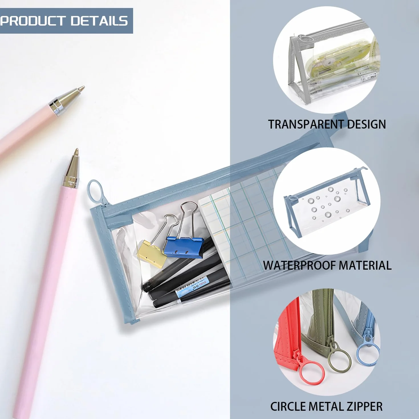 Lot de 10 trousses transparentes avec fermeture éclair pour crayons, maquillage, articles de toilette, multicolore, 22 x 6 x 10 cm, Organiseur