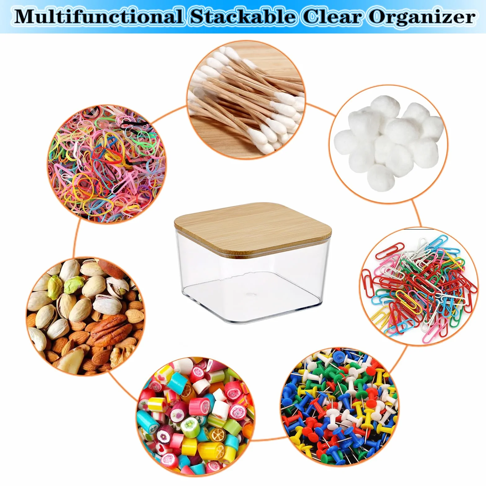 Organisateur de bureau Distributeur de trombones boîte en plastique couvercle bambou 7,7 cm