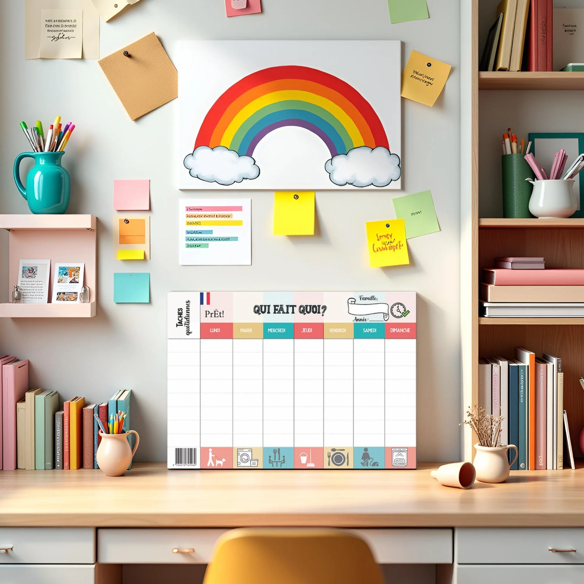 Calendrier Hebdomadaire Familial A3 à Remplir | Planning Mural Organisation Famille avec 8 Tâches Quotidiennes