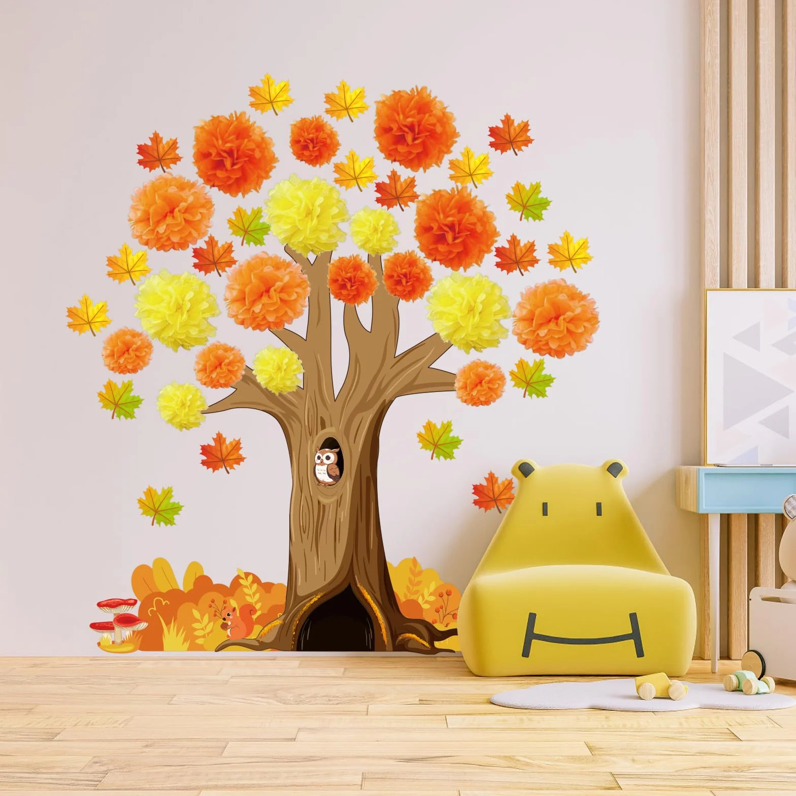 Décoration Murale d'Automne Motif Arbre Feuilles d'Erable pour Fenêtre Tableau Noir Salle de Classe