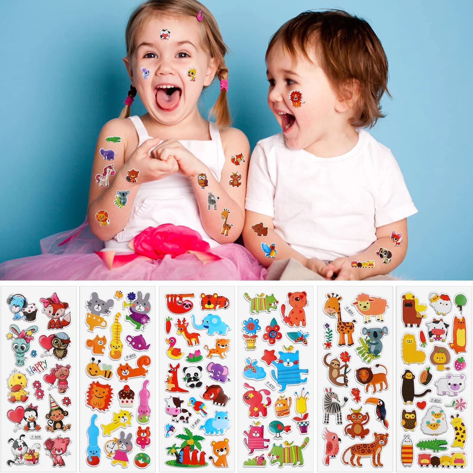 Cobee Lot de 12 feuilles d'autocollants bouffants 3D pour enfants, autocollants en mousse, autocollants de récompense