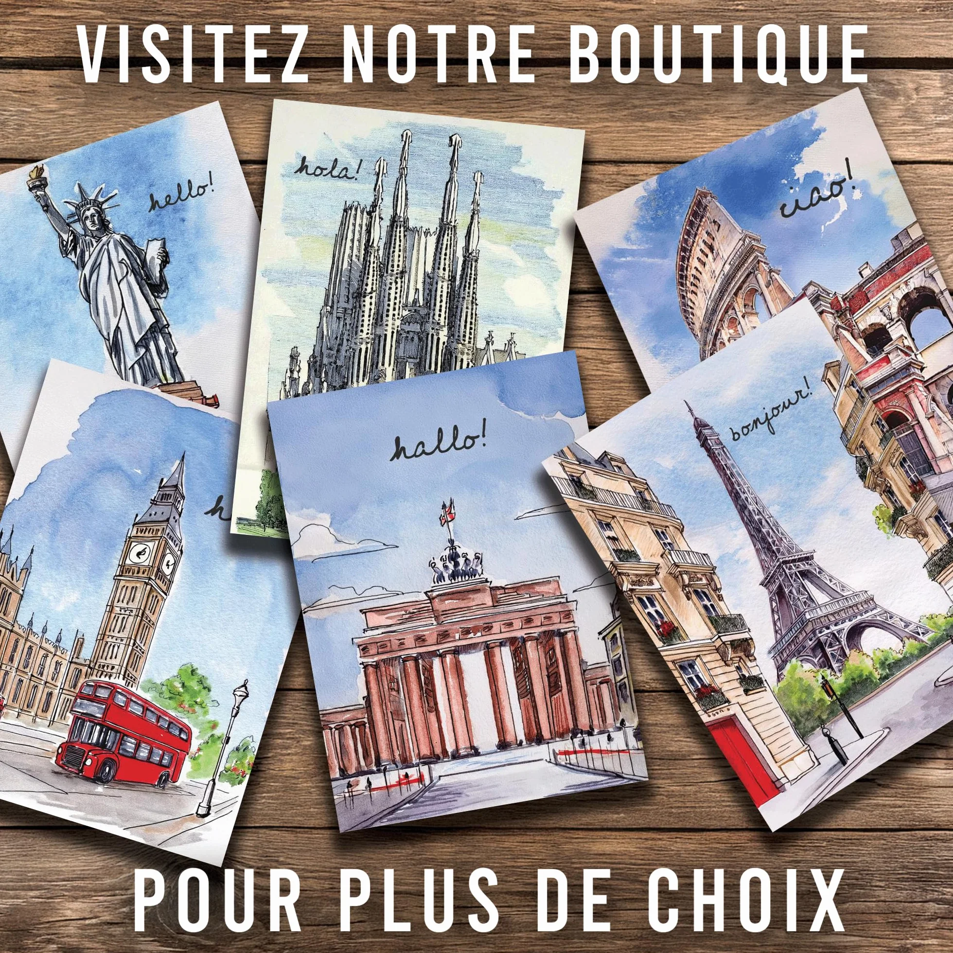 Colibri Paris Postcards Eiffel Tower Watercolour Illustration Pack of 10 A6