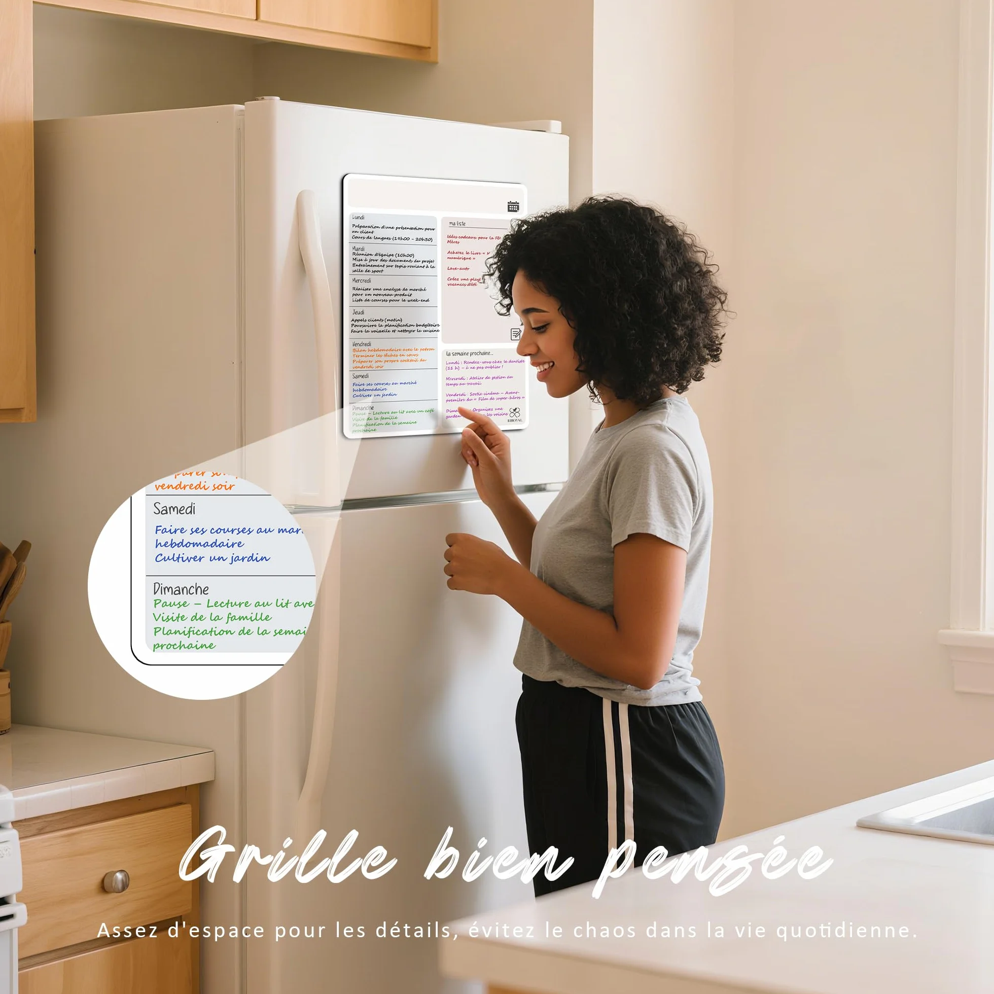 BIROYAL Calendrier Magnétique Frigo 41,7x32 cm, Grand Planning Frigo Magnetique, Tableau Planning Semainier Effaçable
