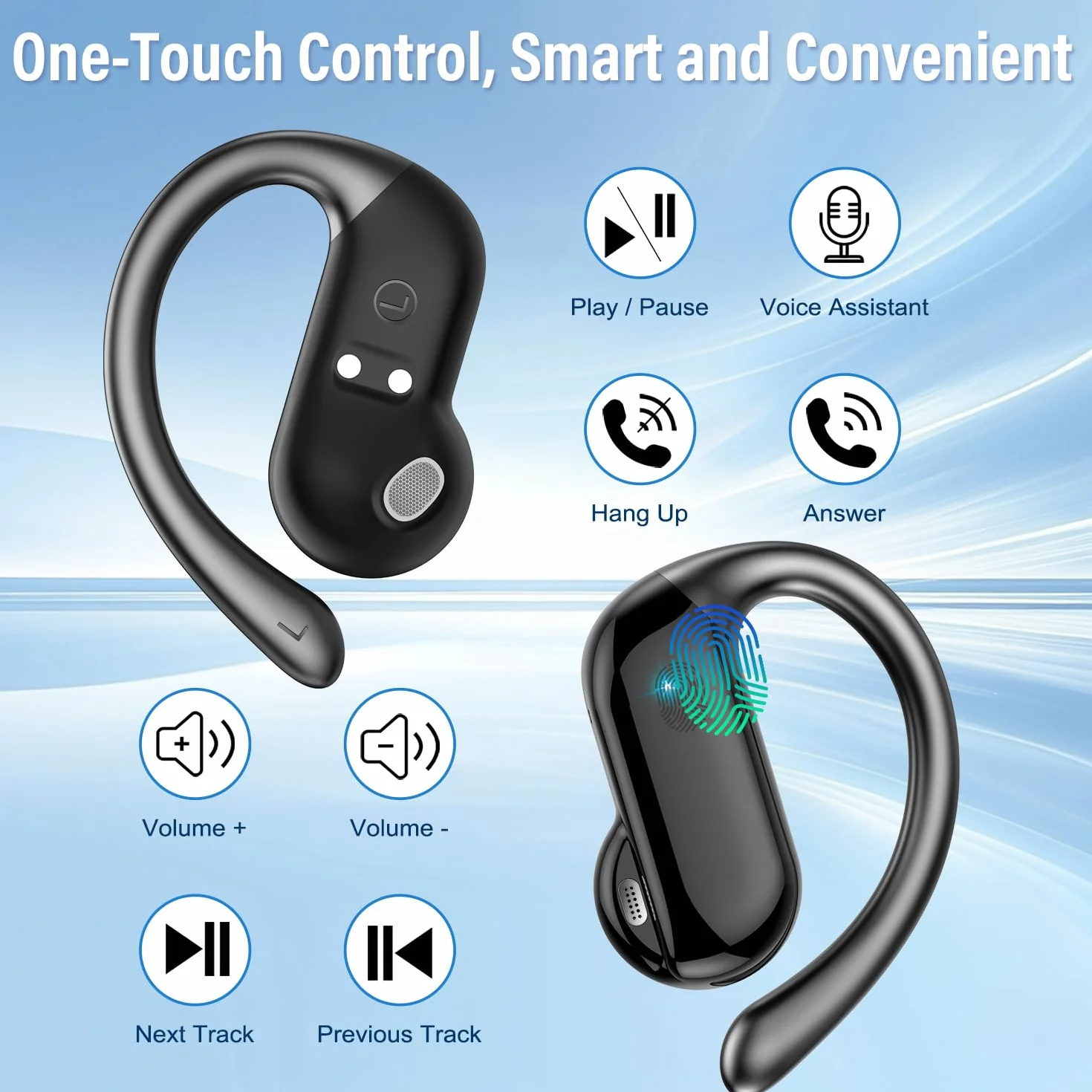 AI Ecouteur Traducteur Instantané Bluetooth 5.4 165 Langues 8 Modes Traduction 42H Open Ear ENC APP Noir