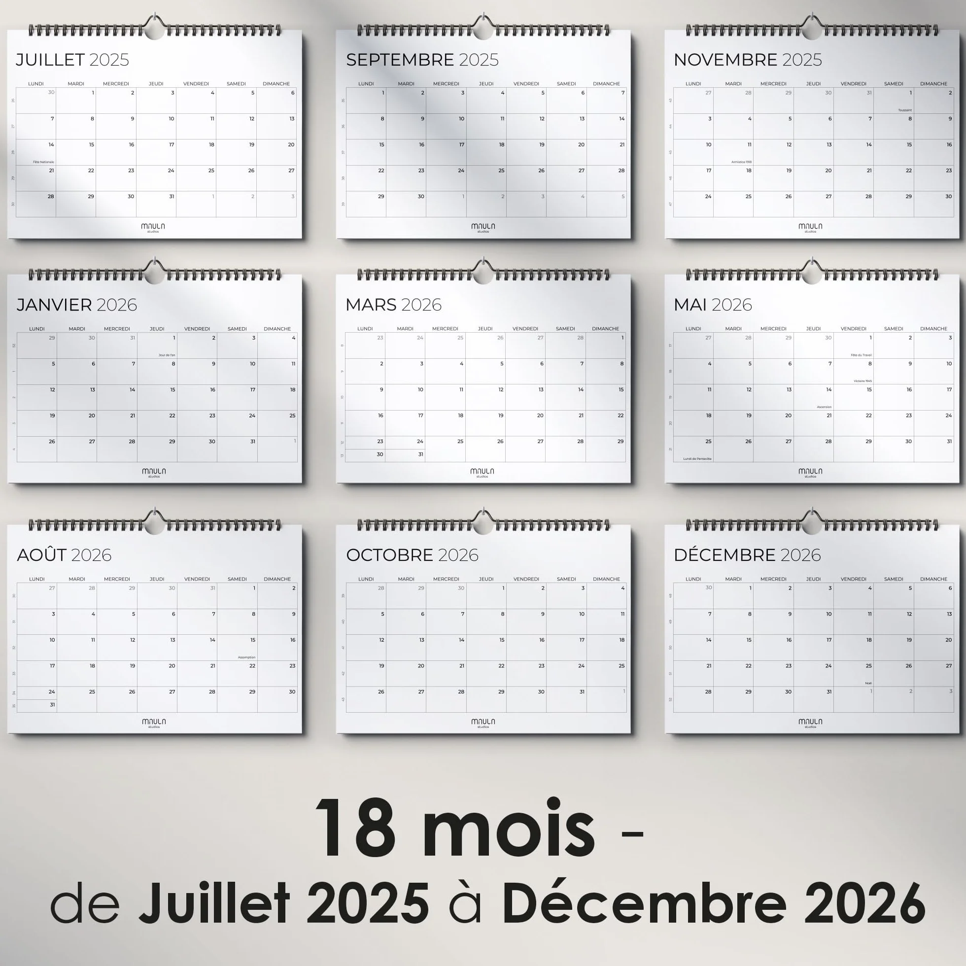 Calendrier Mural 2026 A4 Planificateur Annuel Mensuel Vue Mensuelle Maison Bureau