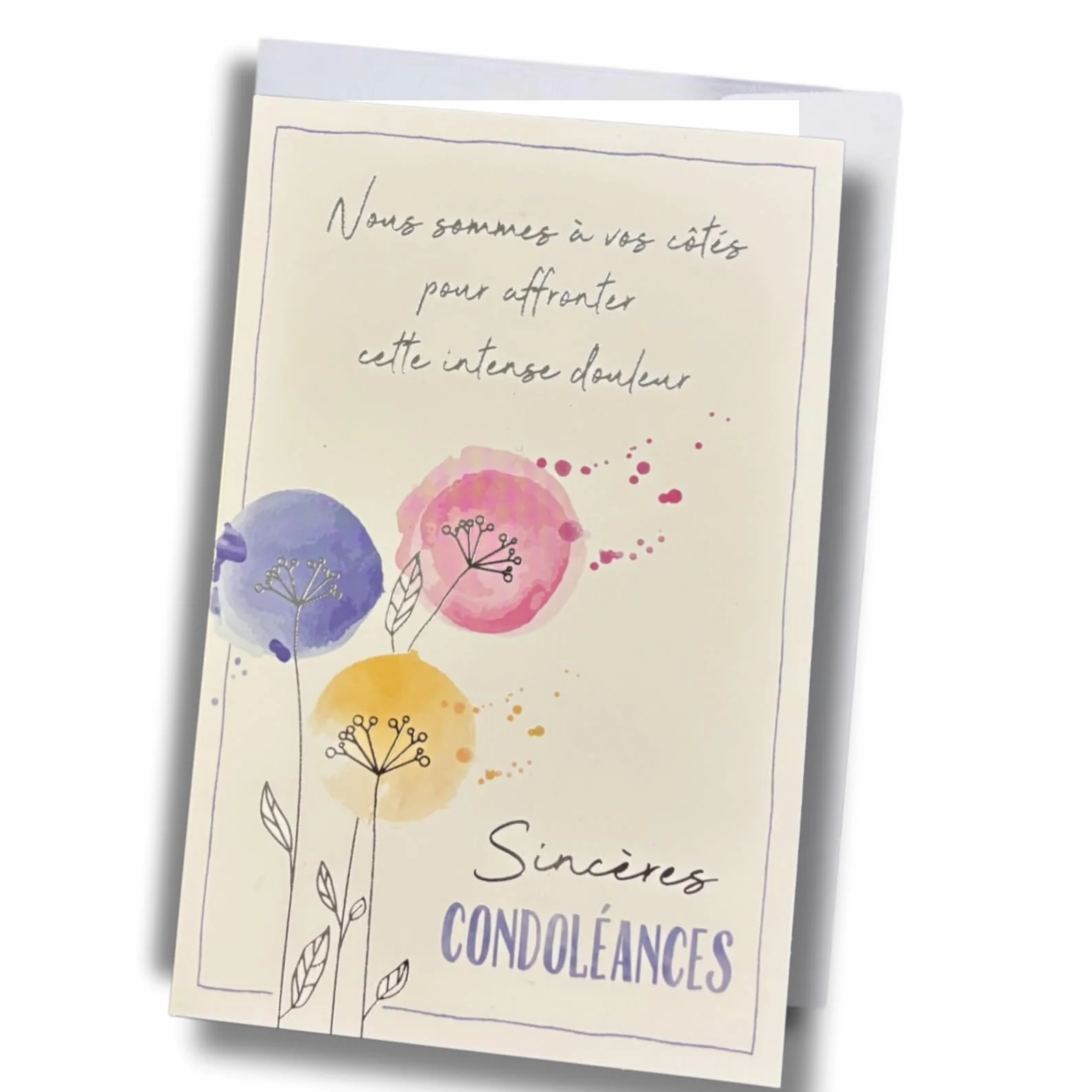 Carte de Condoléances avec Enveloppe, Design Floral Aquarelle