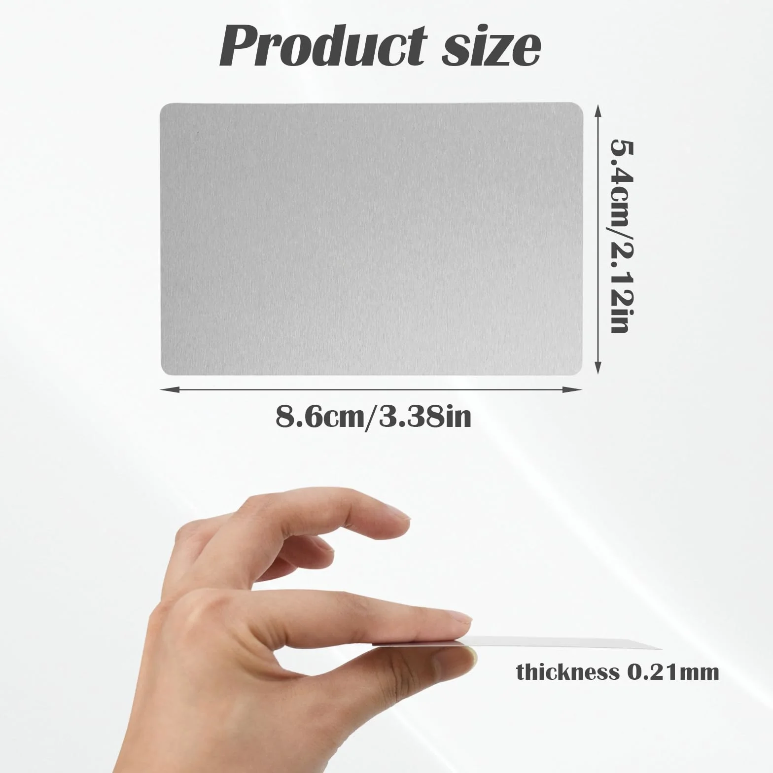Cartes de visite métalliques vierges 50 pièces 8,6 x 5,4 cm alliage d'aluminium argent gravure laser