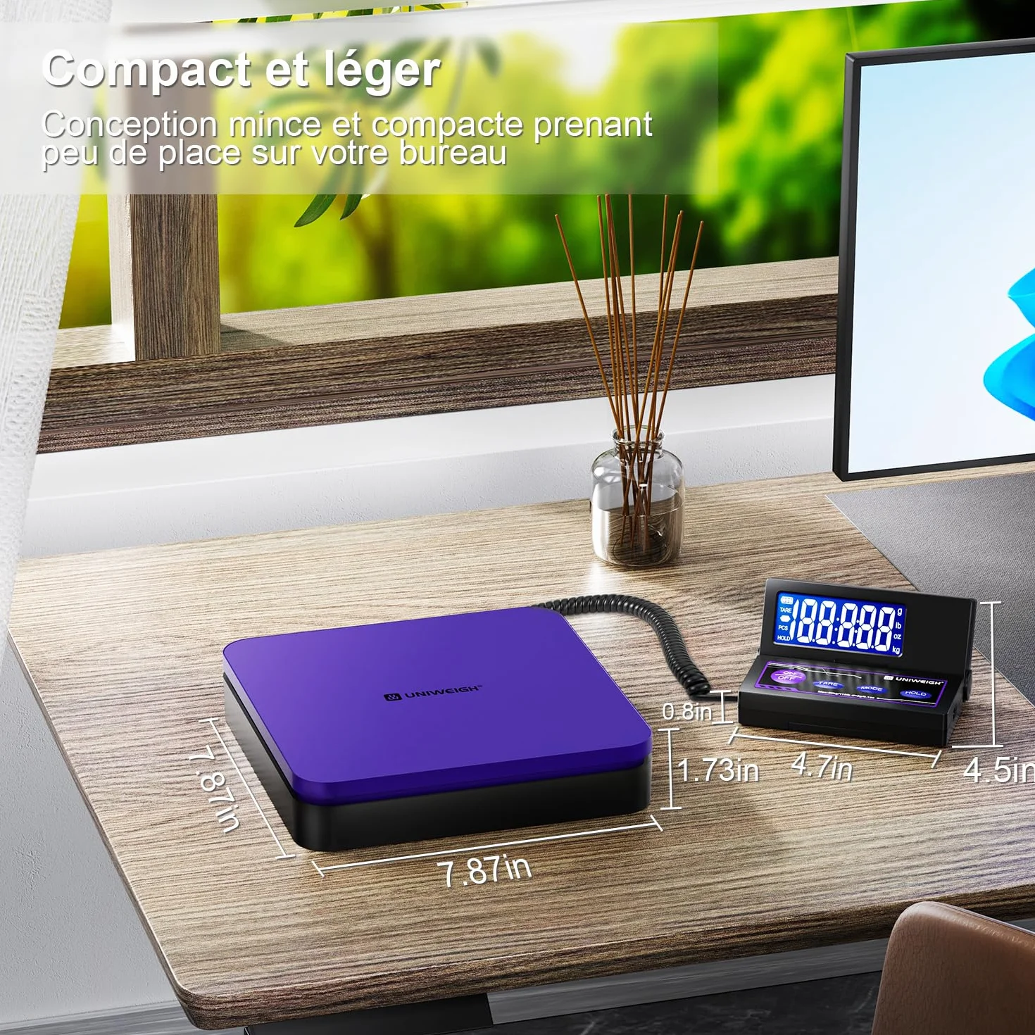 UNIWEIGH Balance d'expédition numérique 110lb/0.1oz, balance postale avec LCD, tare, arrêt automatique, Batterie/USB inclus