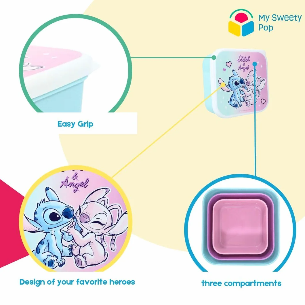 Lunch box Stitch 11,5 cm Violet/Bleu/Rose Lot de 3 pour enfant