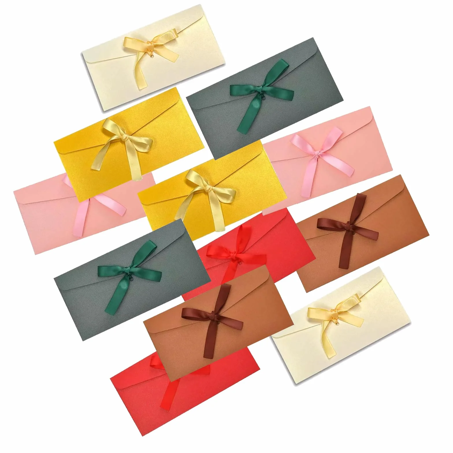 Enveloppes décoratives avec nœud en ruban, lot de 12, 22 x 11 cm, 6 couleurs