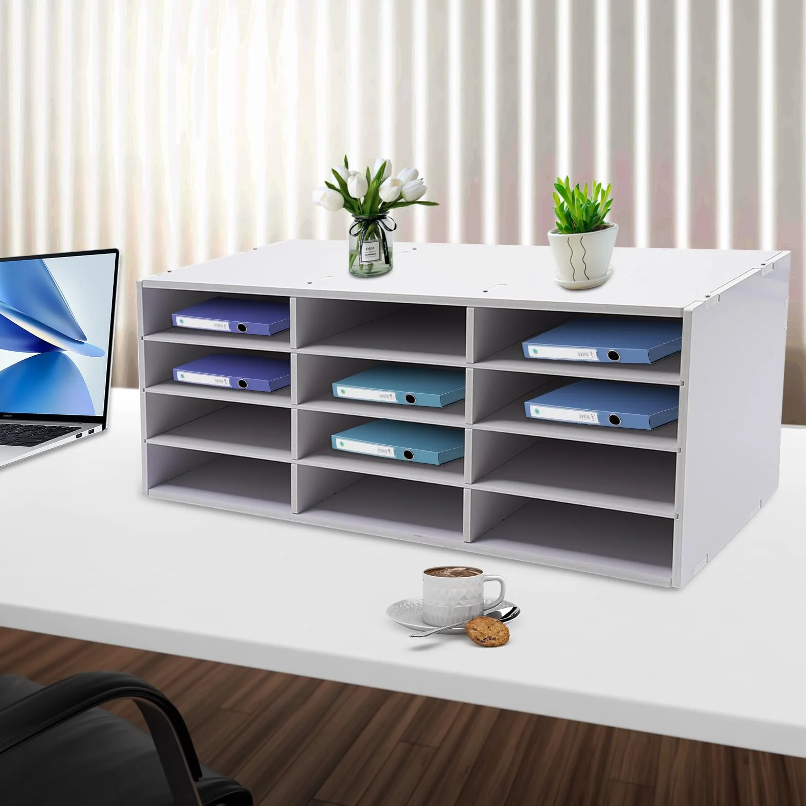 Porte-lettres 12 compartiments PVC Autonome Organiseur bureau 80 x 30,8 x 30 cm Blanc
