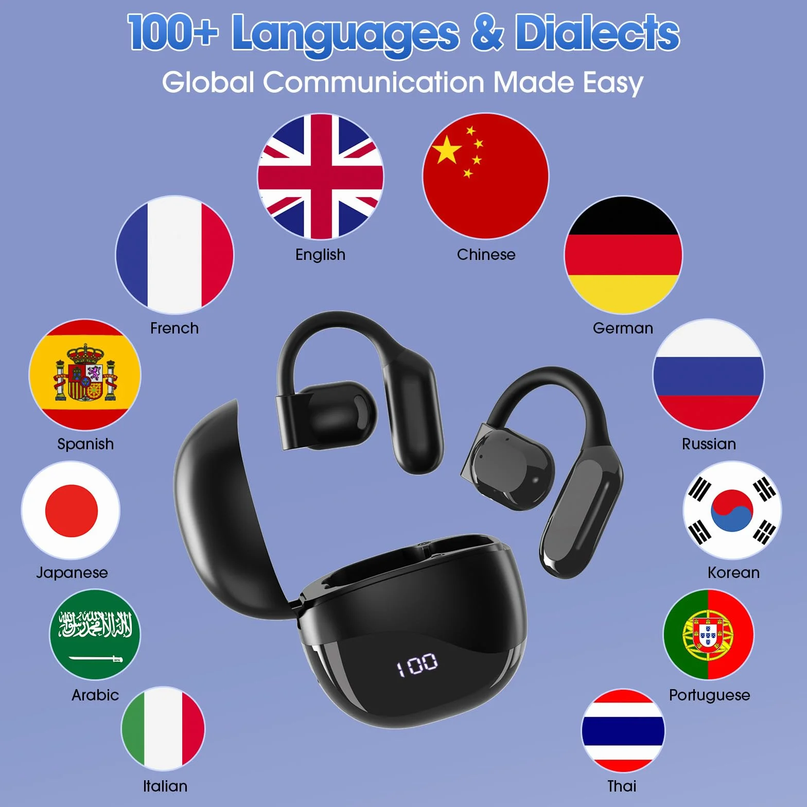 Écouteurs de Traduction Ouverts AI Traducteur Vocal Instantané 138 Langues Bluetooth 5.4 Wearfit Pro 9h Autonomie Noir
