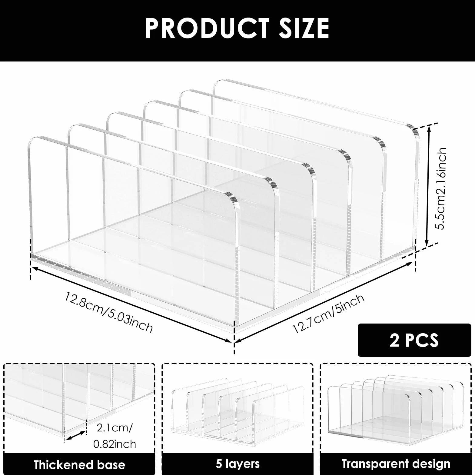 Trieur de Courrier en Acrylique 2 Pièces Letter Holder 5 Compartiments Organiseur de Bureau Transparent