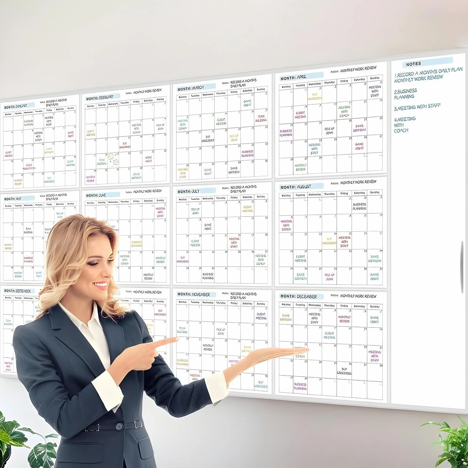 Grand Calendrier Mural Effaçable À Sec 150 x 85cm 2026 Non Daté 12 Mois