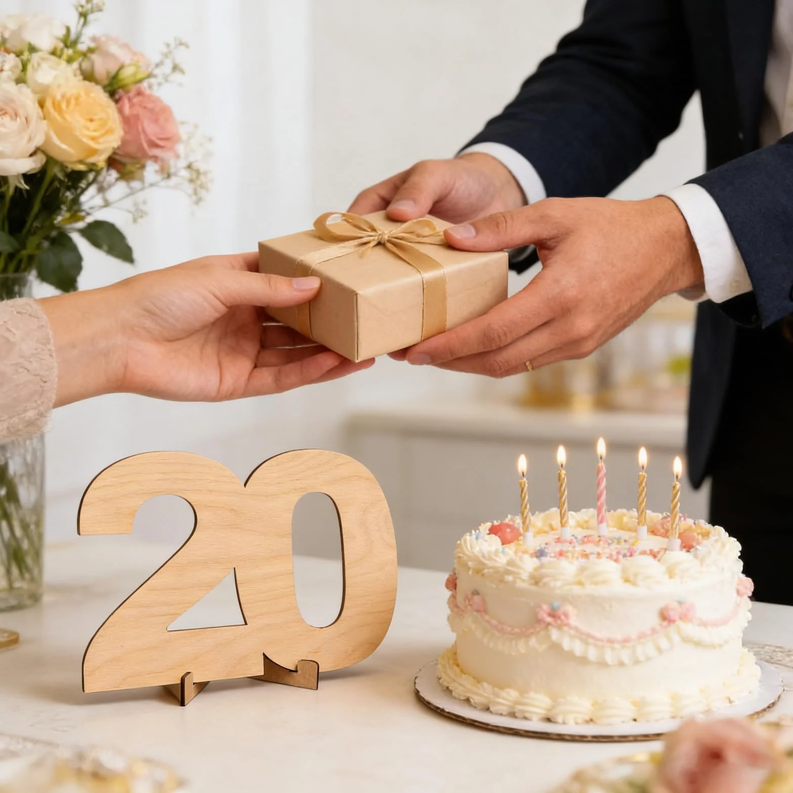Carte Anniversaire 20 Ans En Bois Avec Support, Livre D'Or Alternatif Signature Cadeau Original
