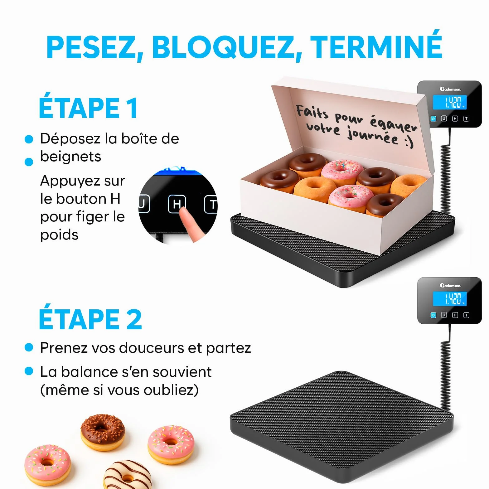 Balance Colis Électronique 200 kg/10 g Professionnelle avec Hold/Tare - Tapis Noir
