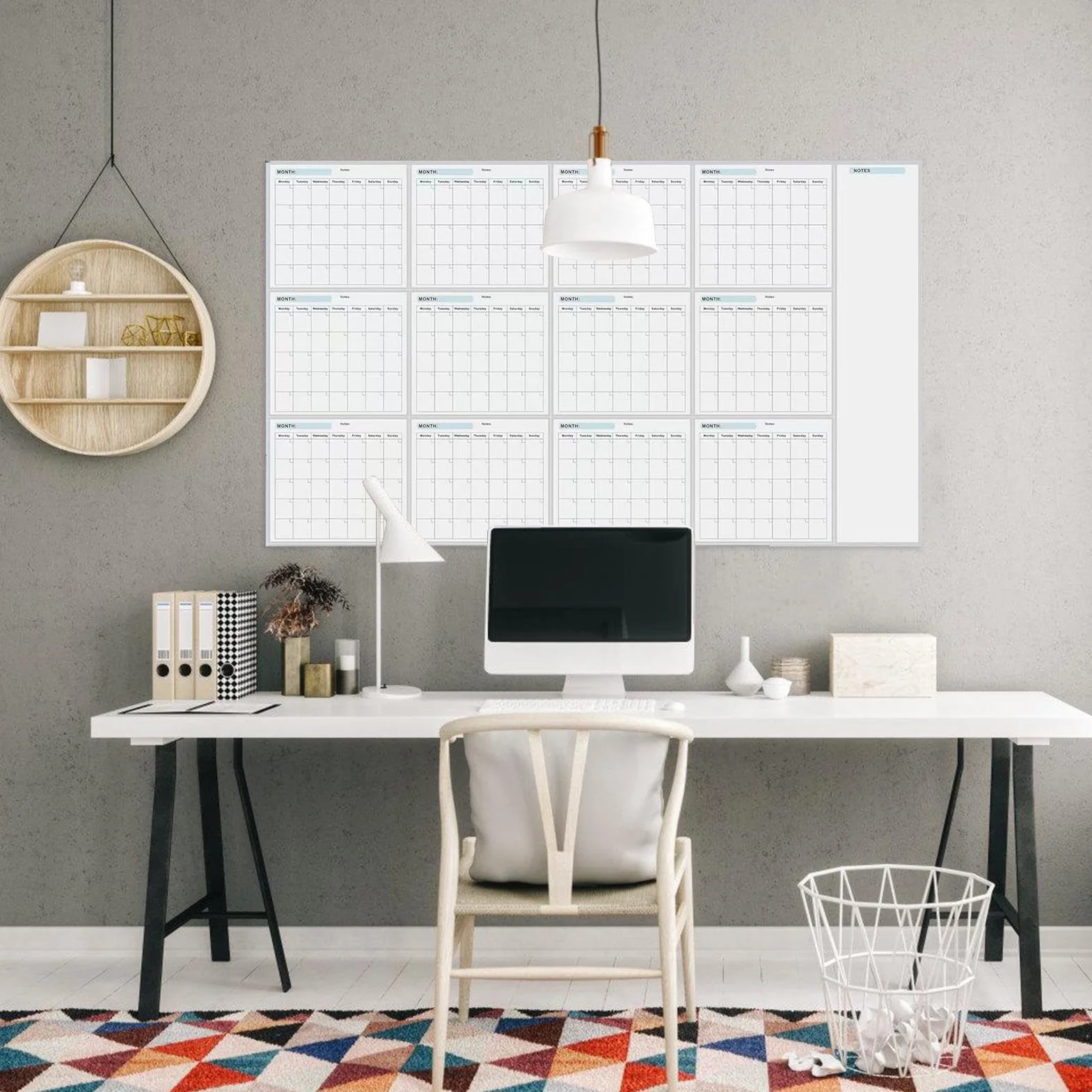 Grand Calendrier Mural Effaçable À Sec 150 x 85cm 2026 Non Daté 12 Mois