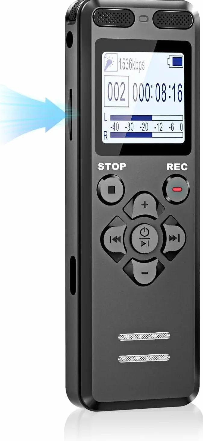Tonnlog Enregistreur Vocal Numérique 16GB 1536kbps Activation Vocale USB-C